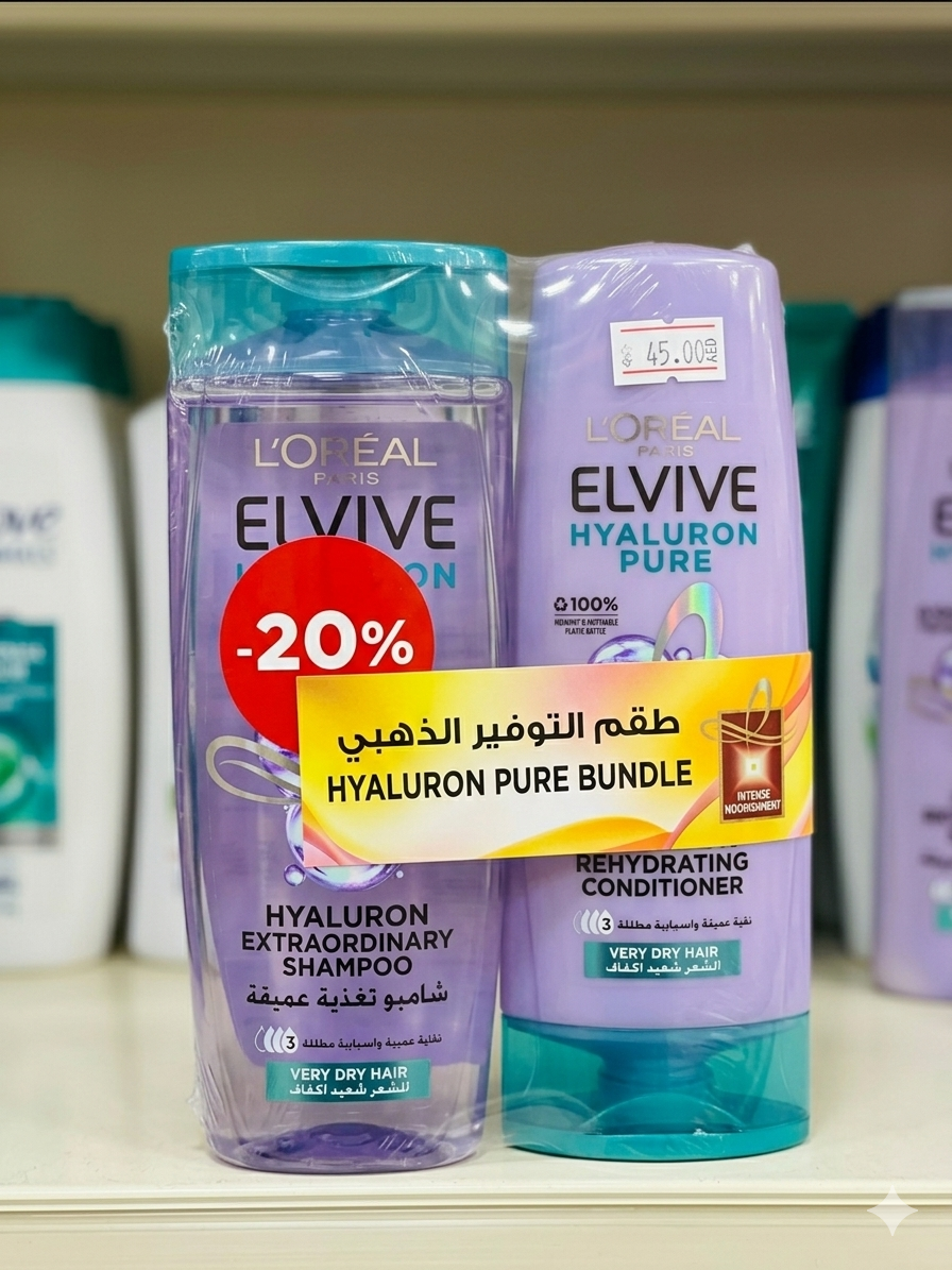 Elvive Hyaluron Pure Shampoo 400ml+Conditioner-20% OFFER | Elvive In Lebanon