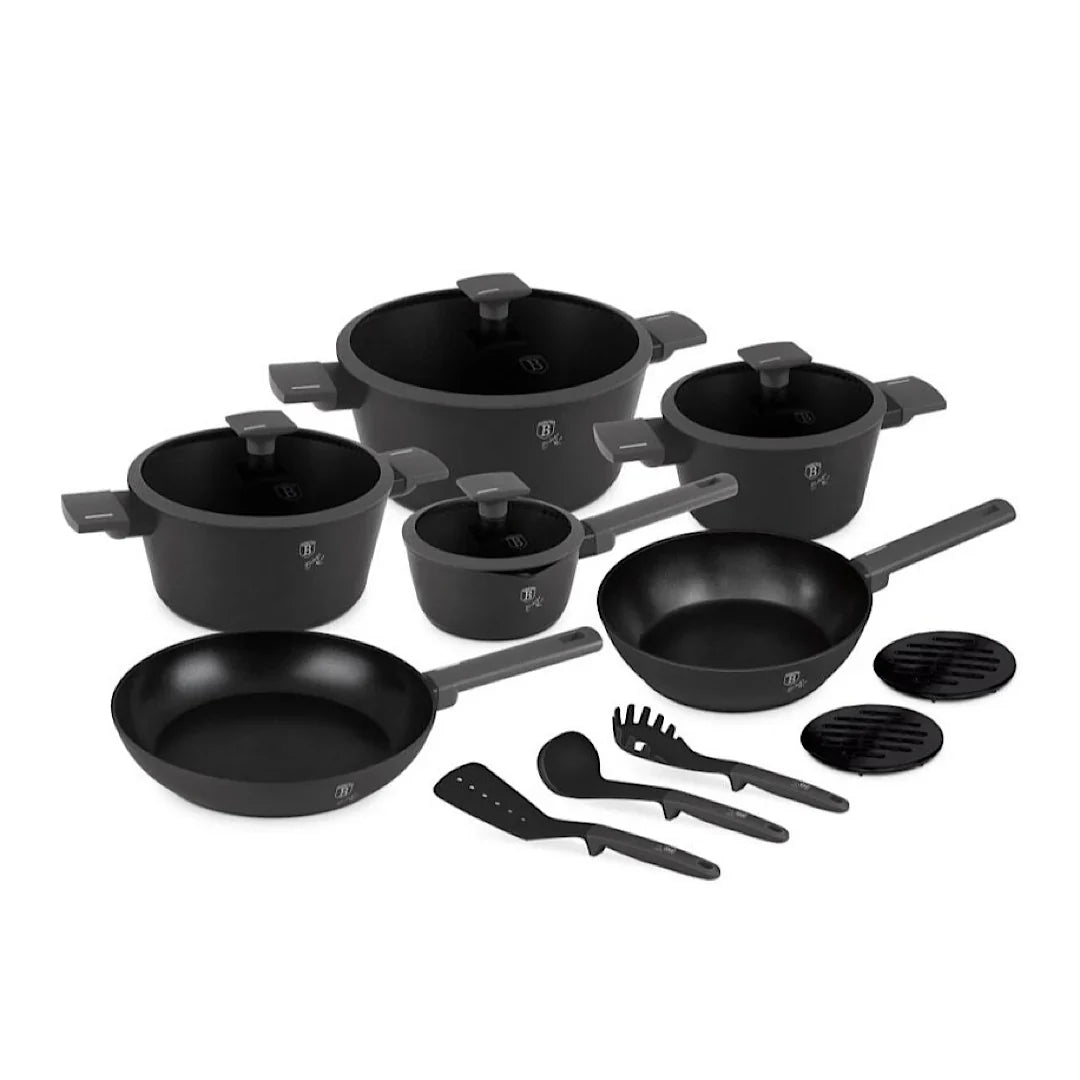 Berlinger Haus 15-Piece Kitchen Stackable Cookware Set Antracit Collection