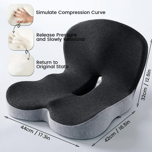Back and Seat Cushion, Reenly Car Seats Cushion with Lumbar Support, Non Slip Seat Skin with Back Support, Ergonomic Memory Foam Backs & Lumbar Cushions for Driver (Black+Gray)