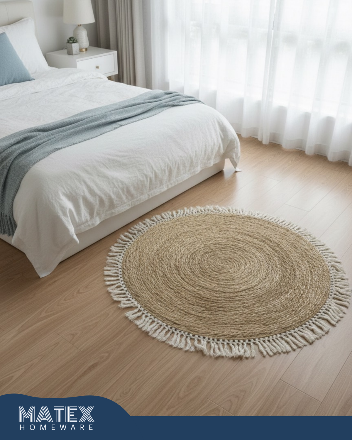Hand Braided Moroccan Natural Jute Rug 120 cm
