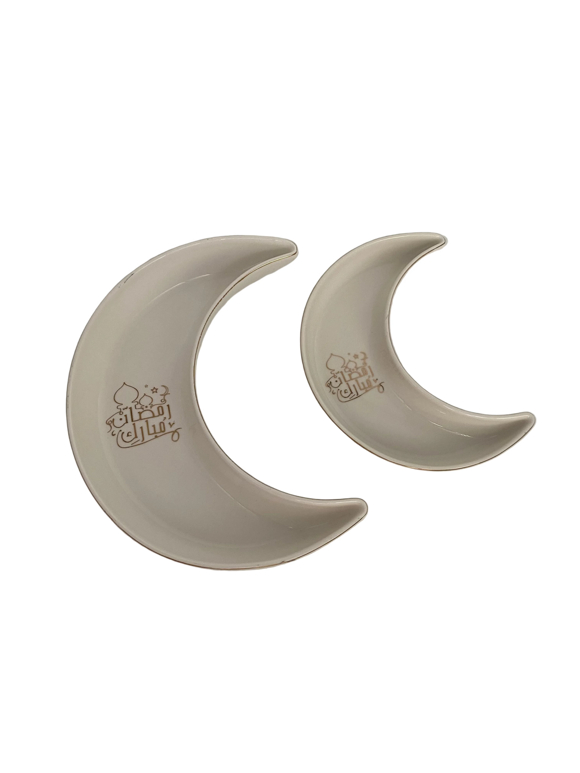 2 Pcs Moon Shaped Porcelain Serving Plates  “Ramadan Mubarak” Set