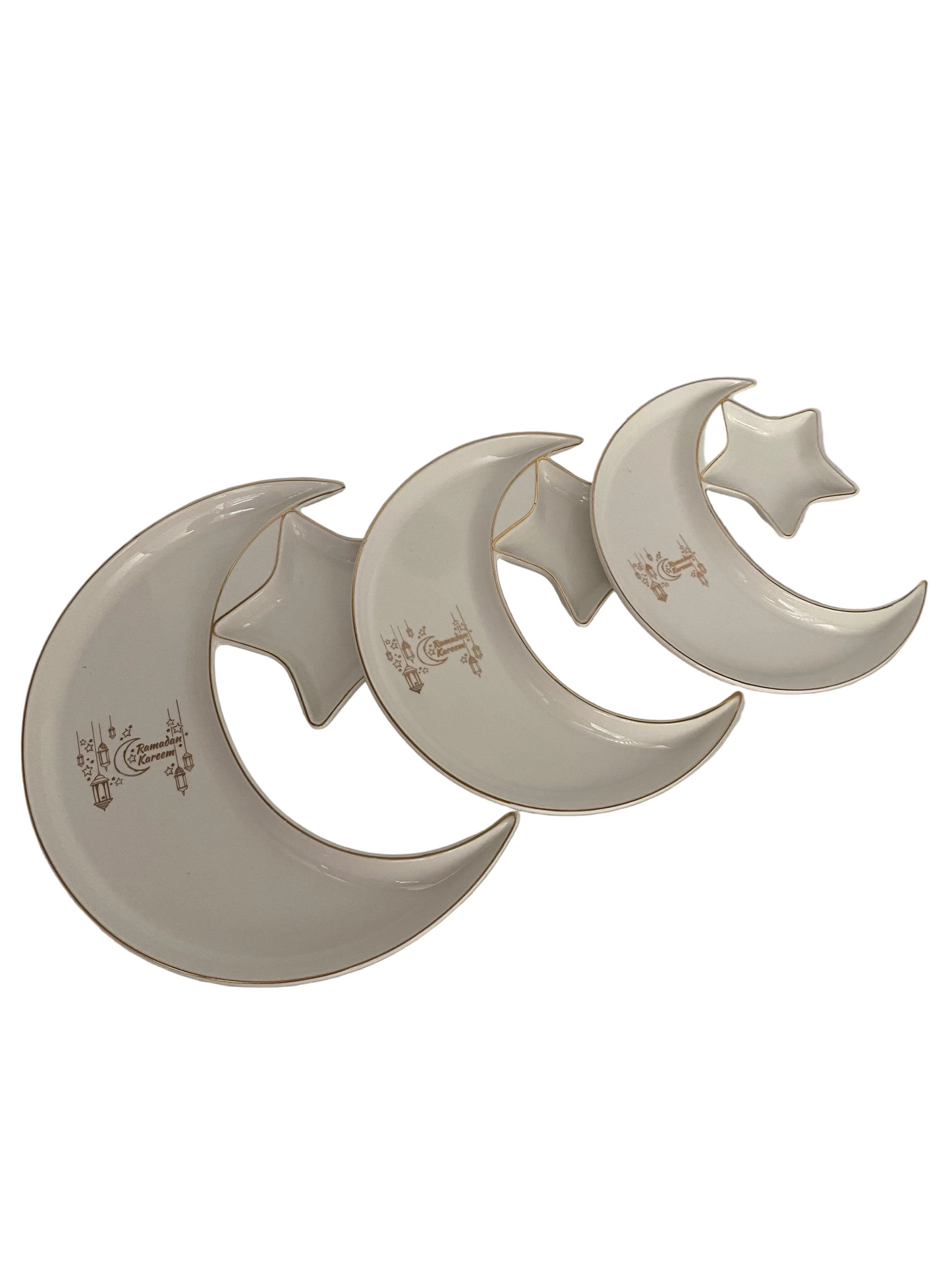 3 Pcs Moon & Star Shaped Porcelain Plates “Ramadan Kareem” Set