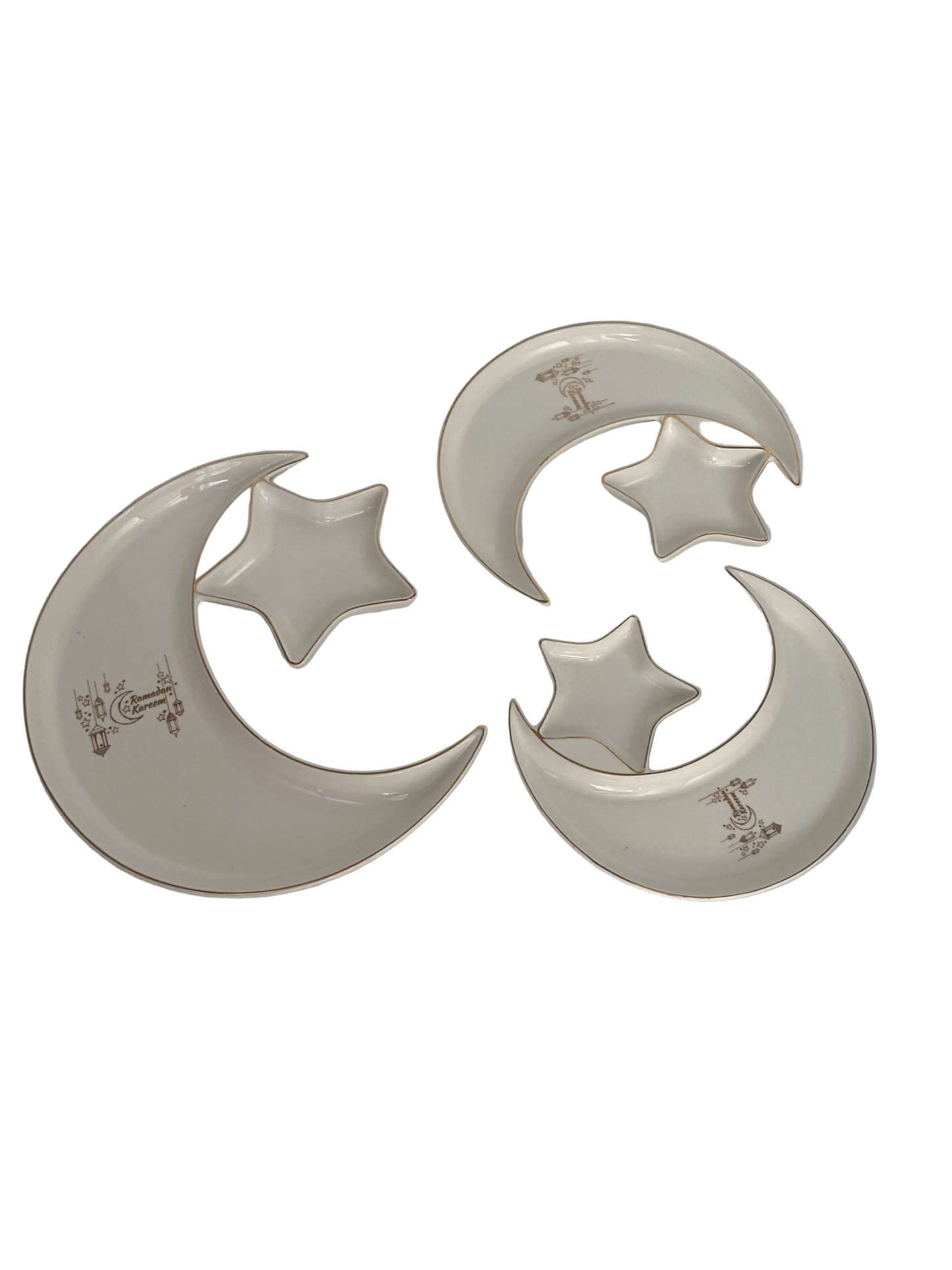 3 Pcs Moon & Star Shaped Porcelain Plates “Ramadan Kareem” Set