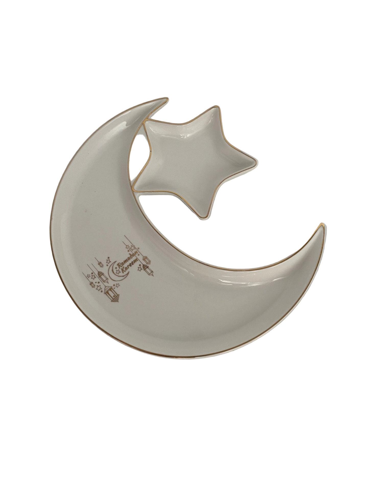 3 Pcs Moon & Star Shaped Porcelain Plates “Ramadan Kareem” Set