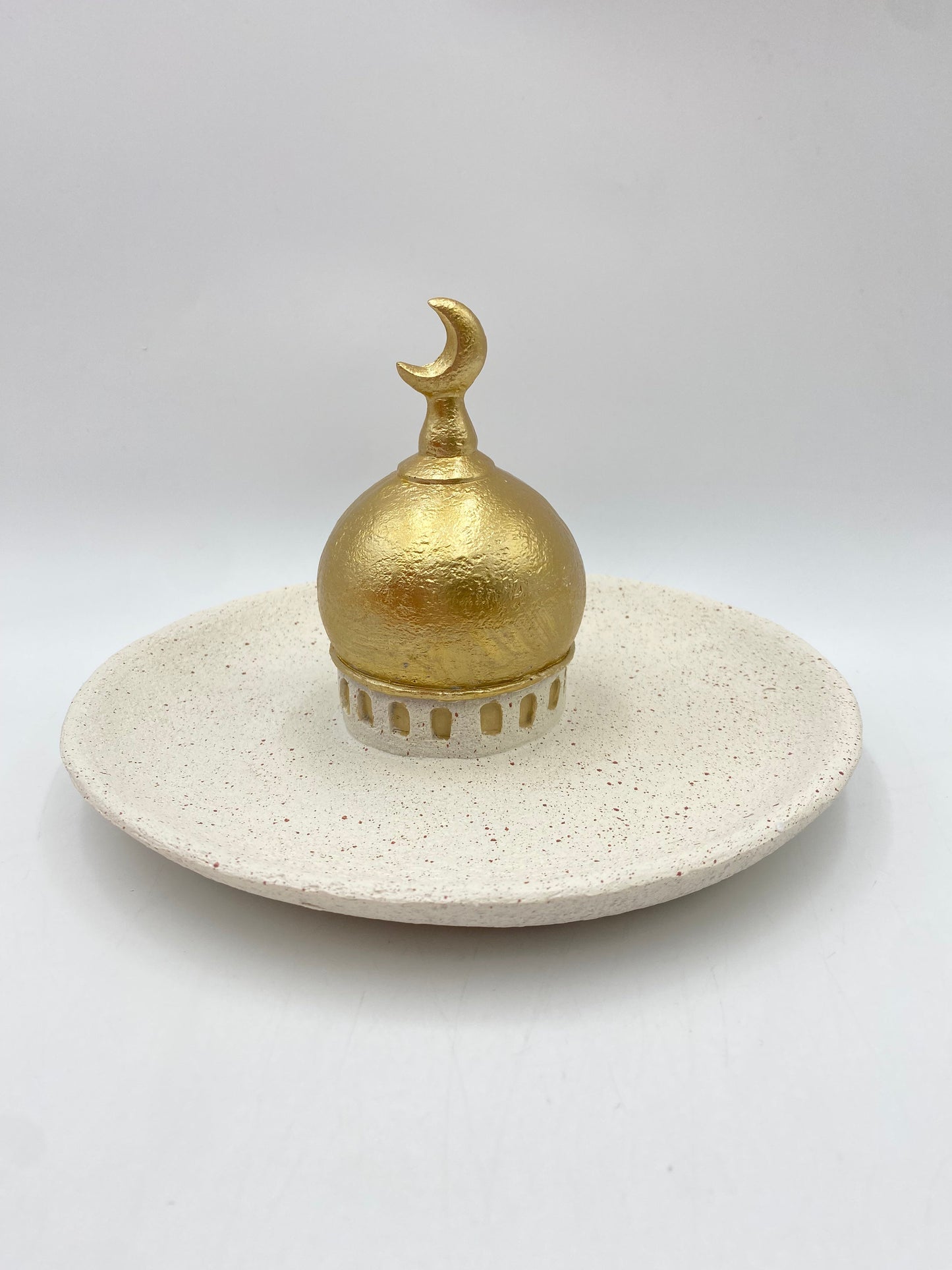 White & Gold Porcelain  Decorative Mosque Serving  Plate