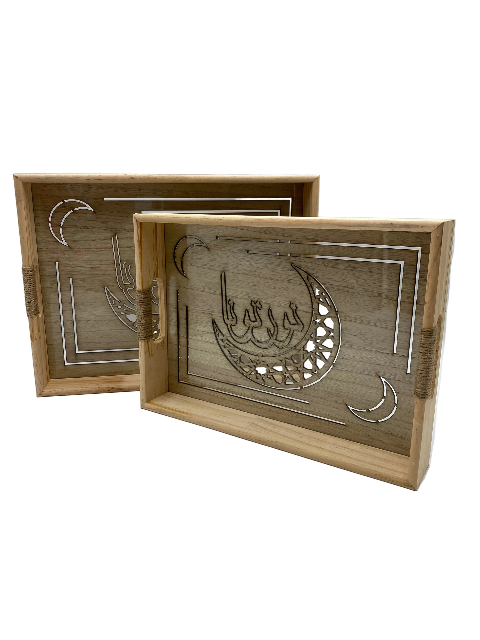 2 Pcs Wooden Decorative Tray Set