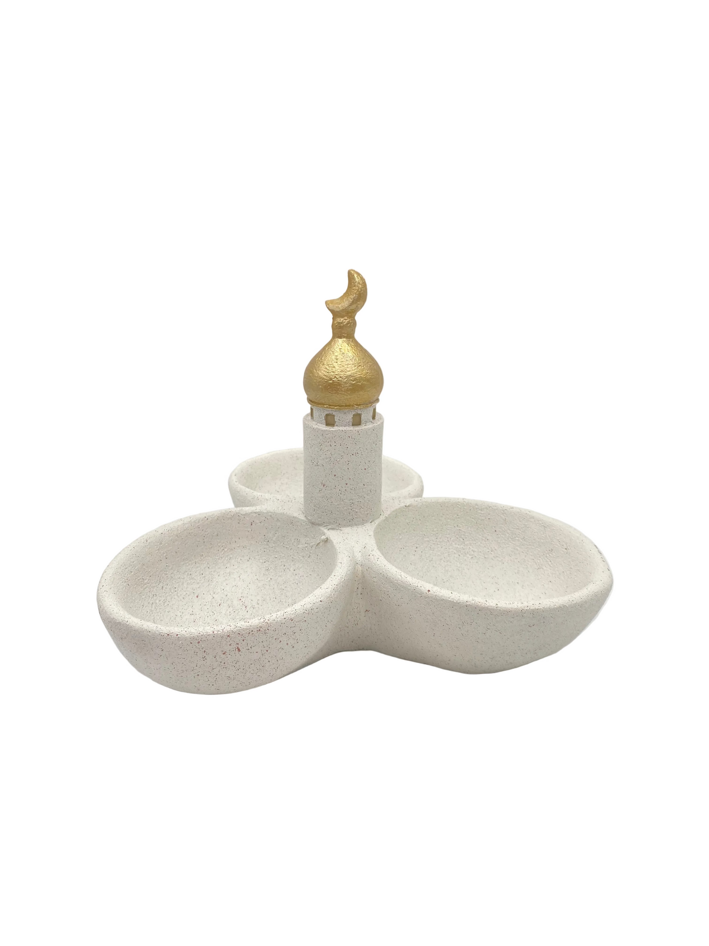 3 Divided Compartments White & Gold Porcelain  Decorative Serving Bowl
