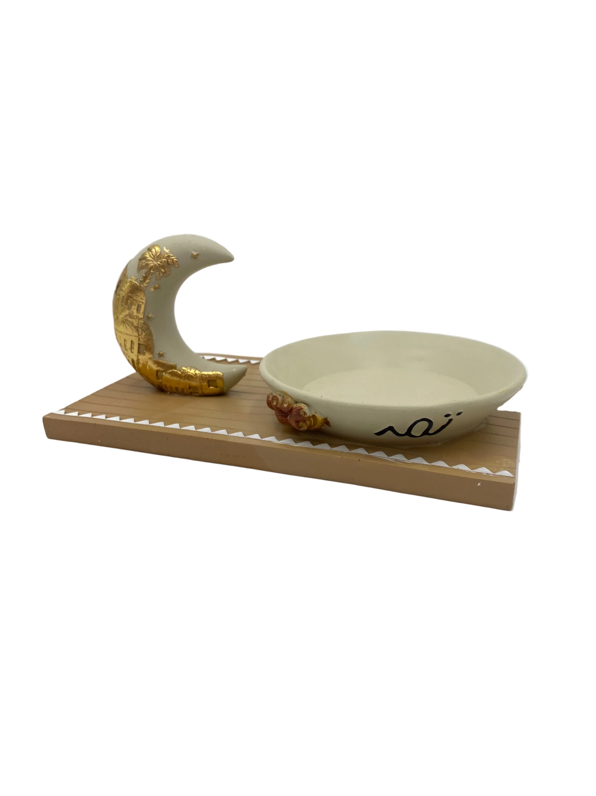 Beige  & Gold Porcelain  Decorative Serving Dates Plate With Crescent