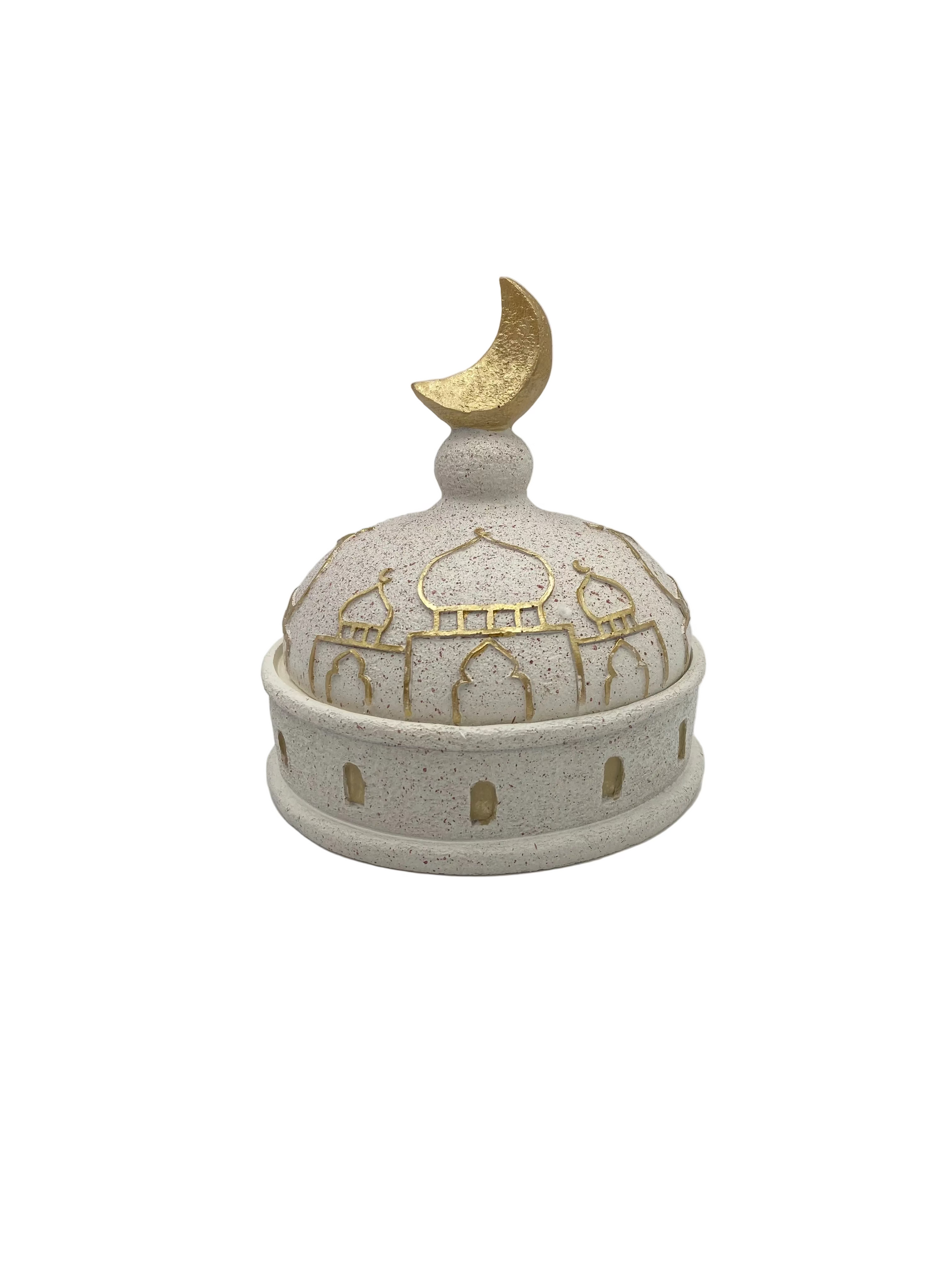 Decorative Porcelain Tamreya With Lid - White & Gold