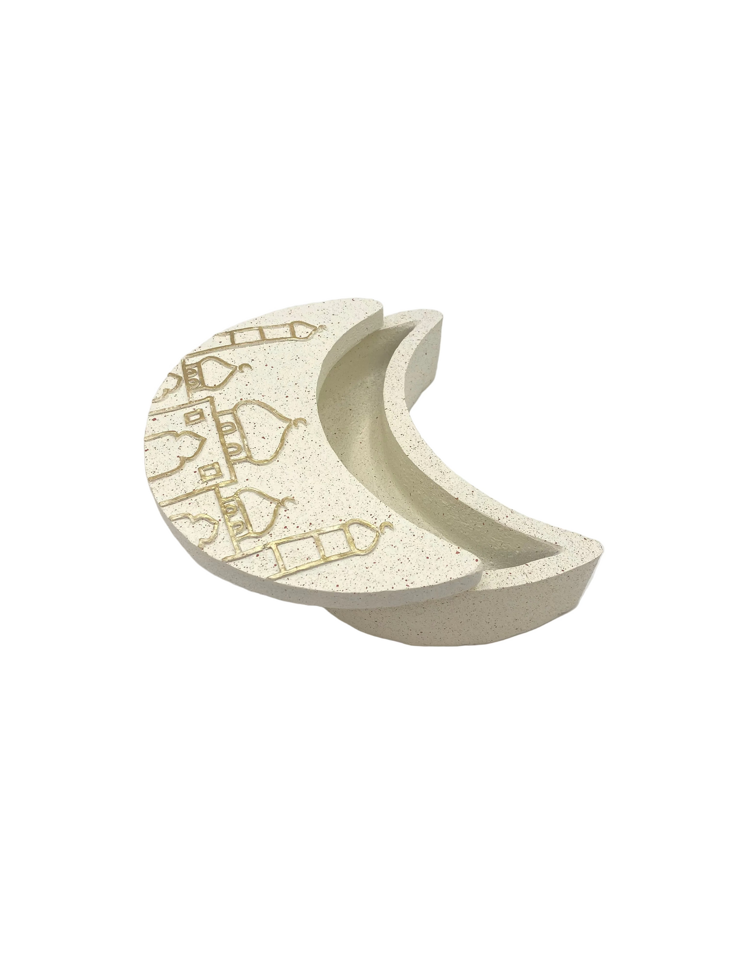 White & Gold Moon Shaped Porcelain Decorative Serving Plate With Lid