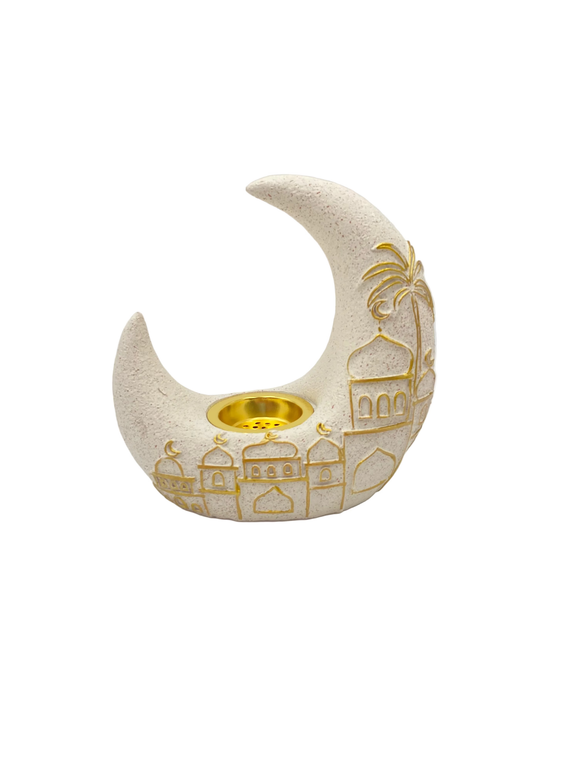White & Gold Moon Shaped Porcelain Oud /Candle Burner