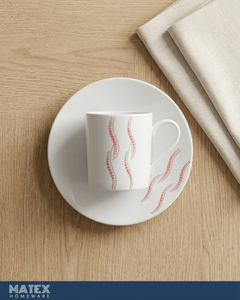 Wavy Porcelain Cup & Saucer Set - 12 servings
