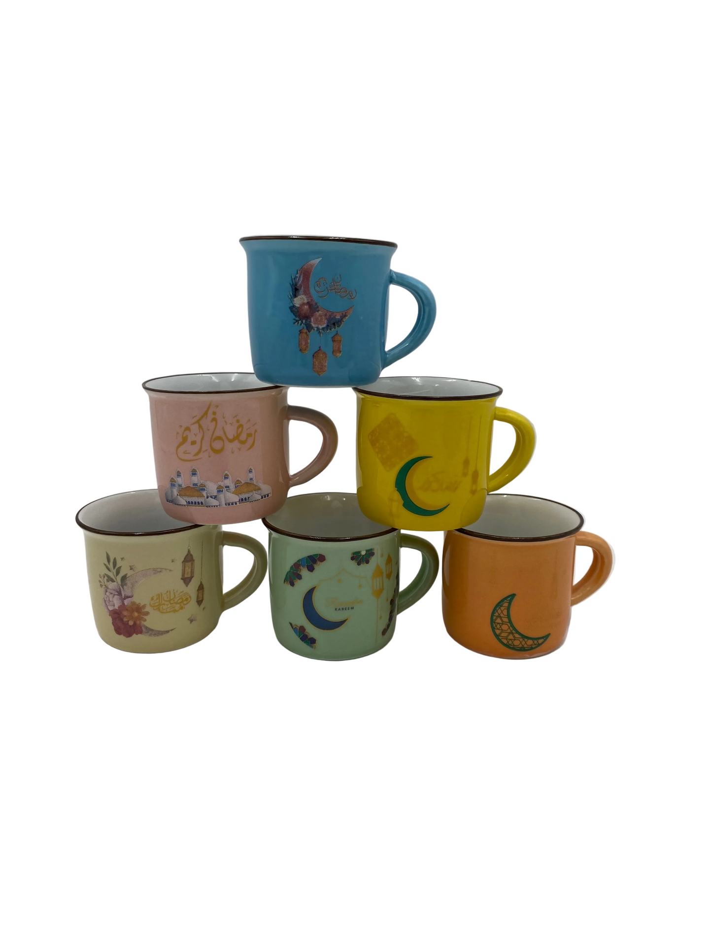 6 Pcs Colored Ceramic Coffee Cups Set