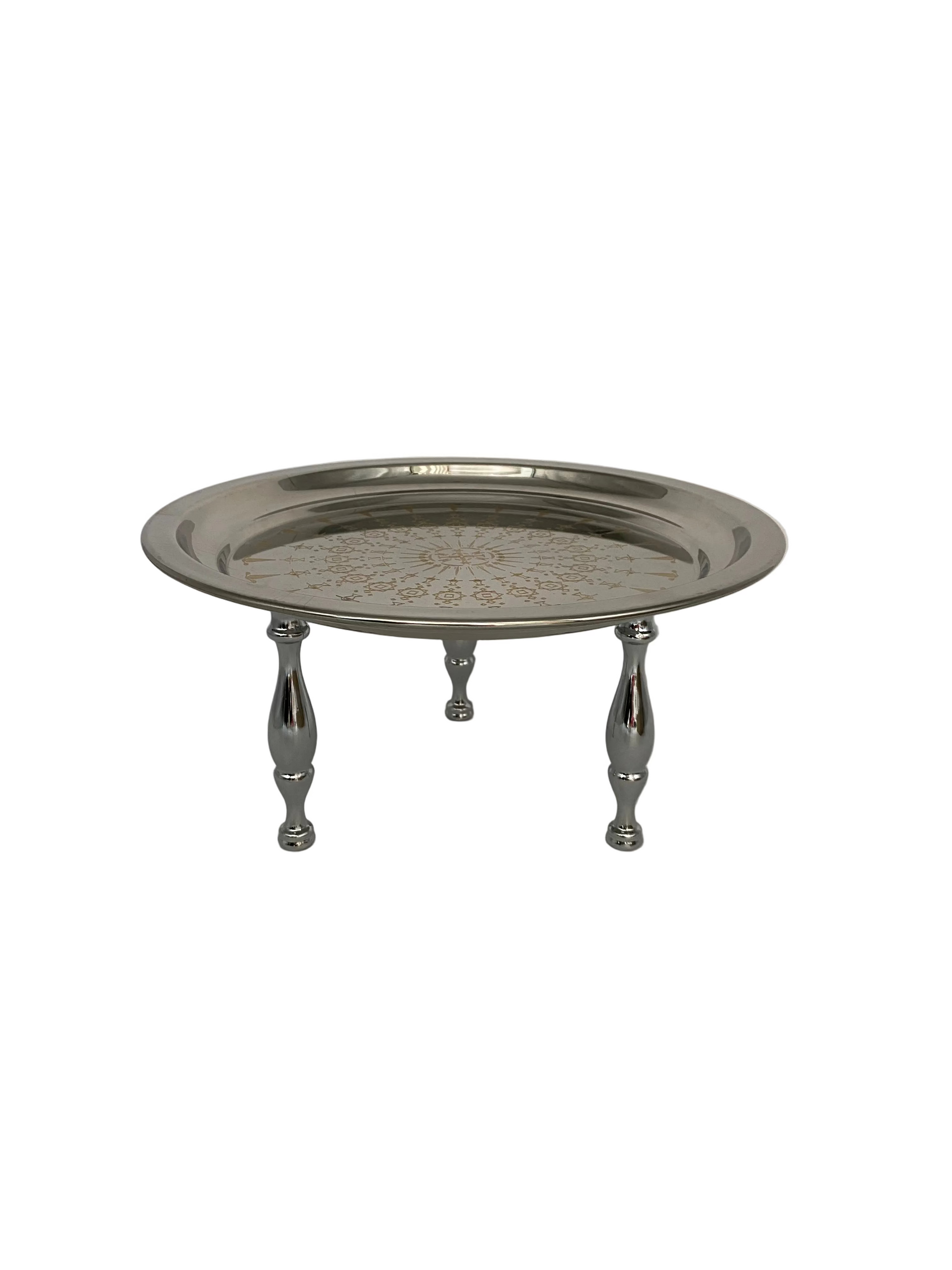 Stainless Steel Silver Cake Plate With Three Legs