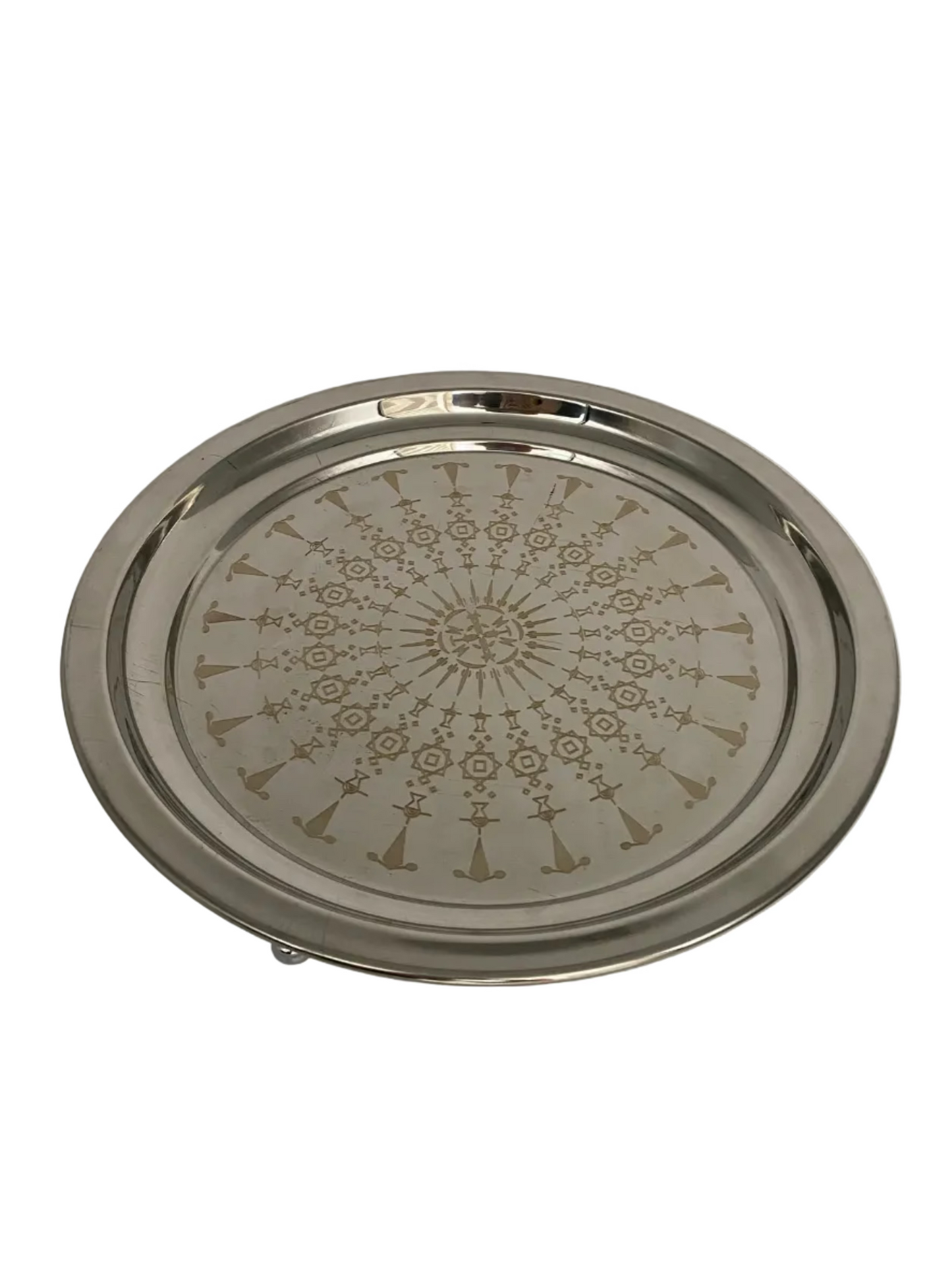 Stainless Steel Silver Cake Plate With Three Legs