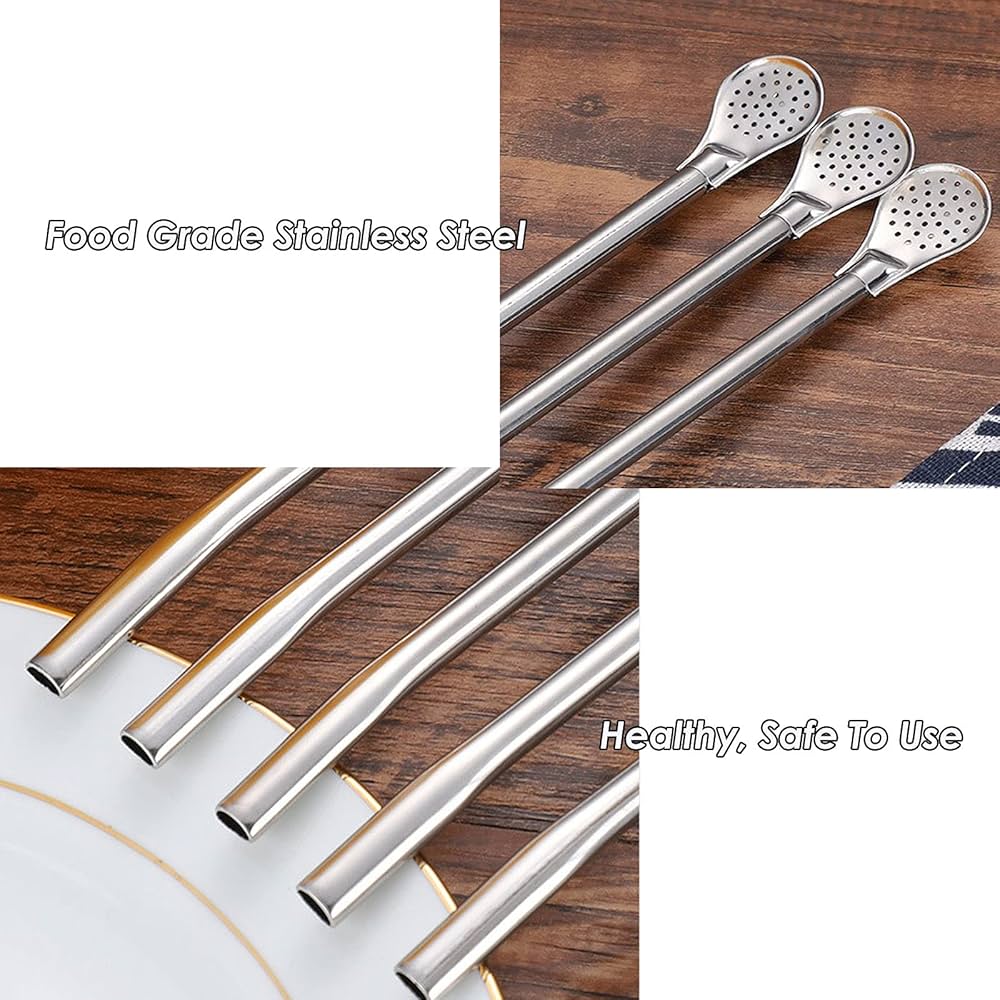 6 Pcs Stainless Steel Mate Straw Set