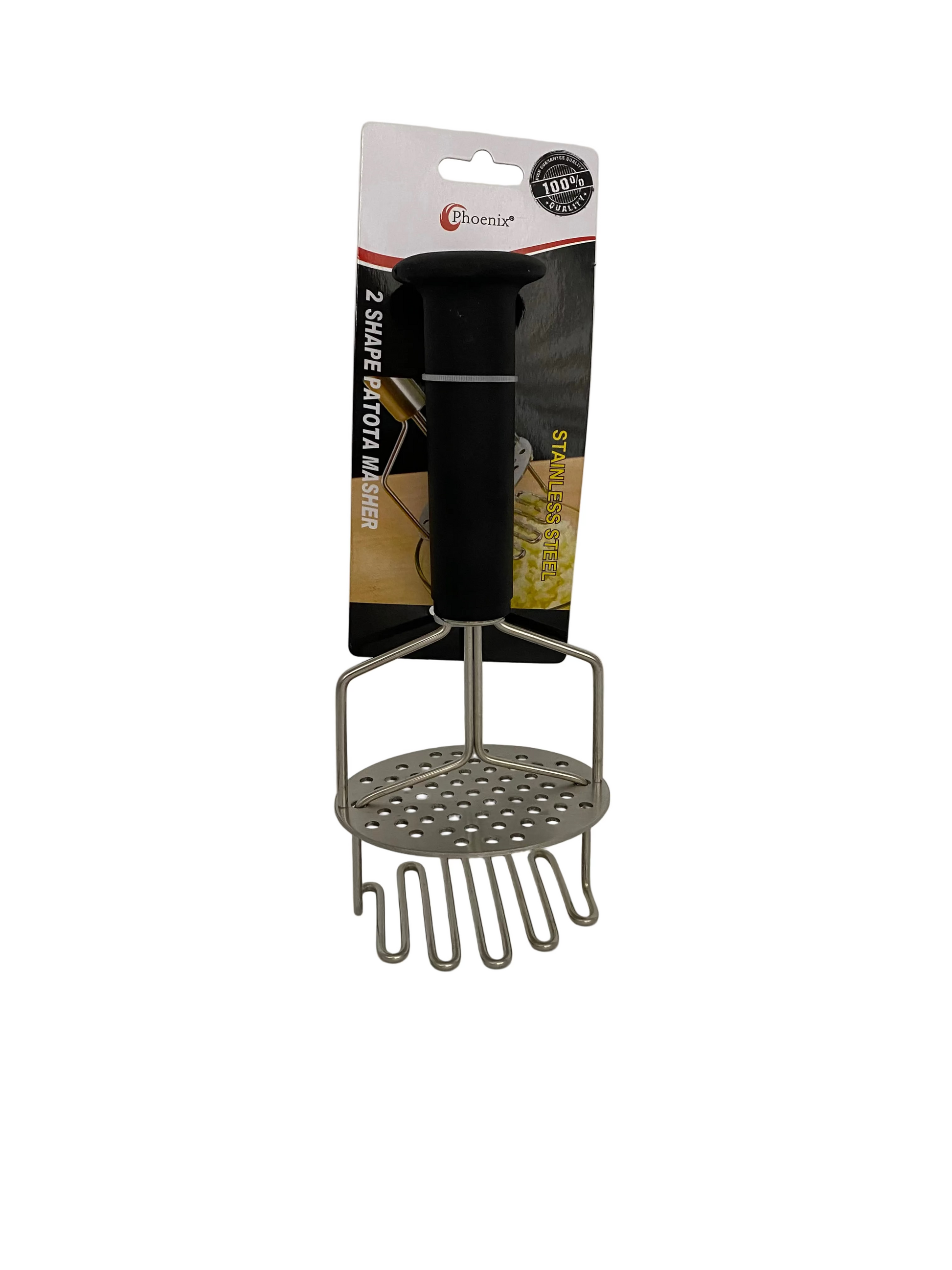 Phoenix, 2 Shape Stainless Steel Potato Masher -Black Handle