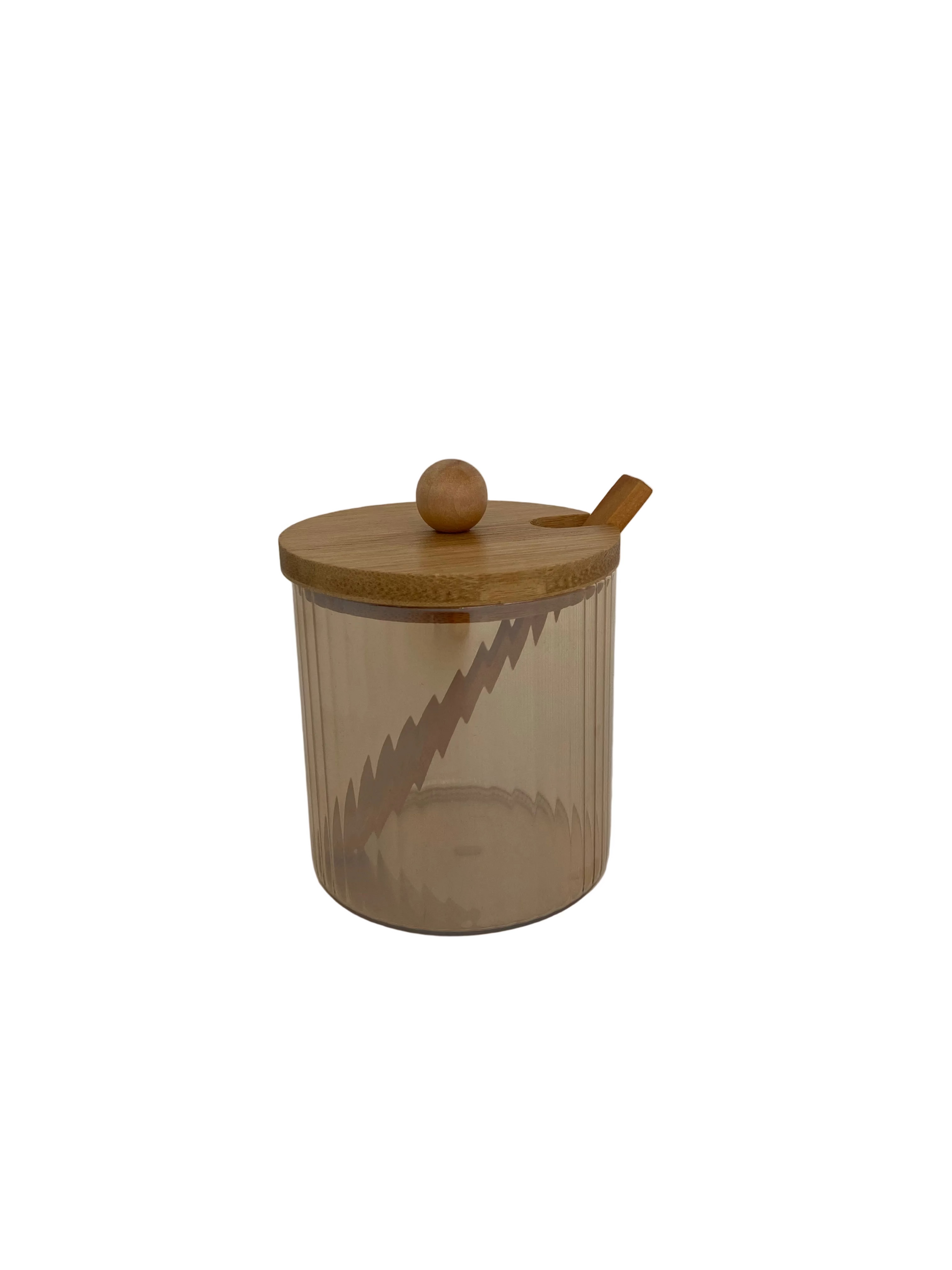 Glass Amber With Bamboo Sugar Pot