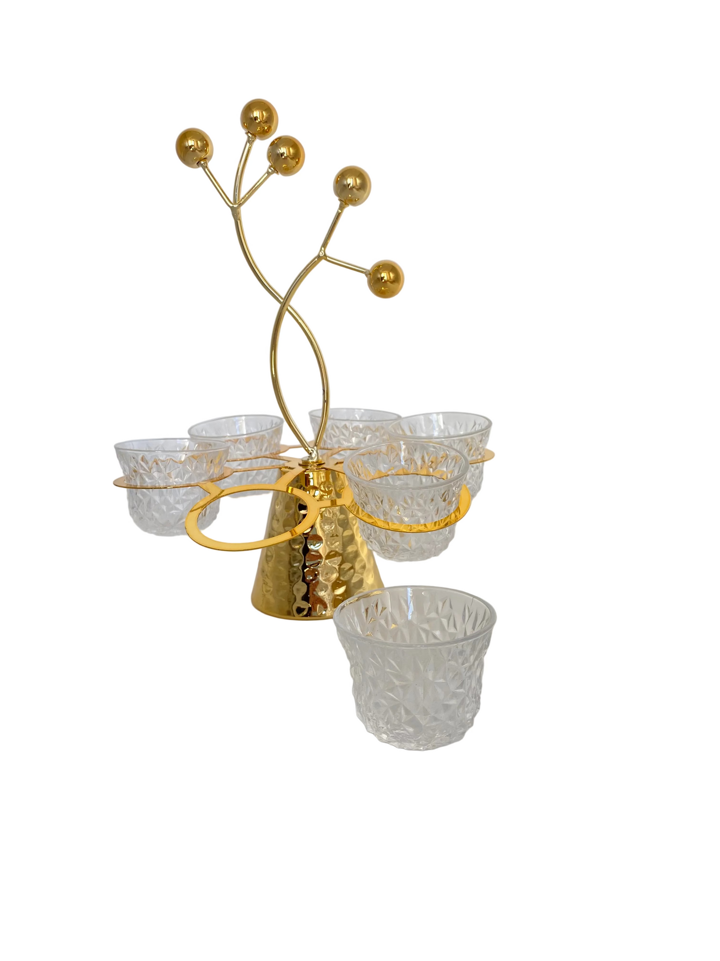 6 Glass Arabic Coffee Cups With Metal Stand Set