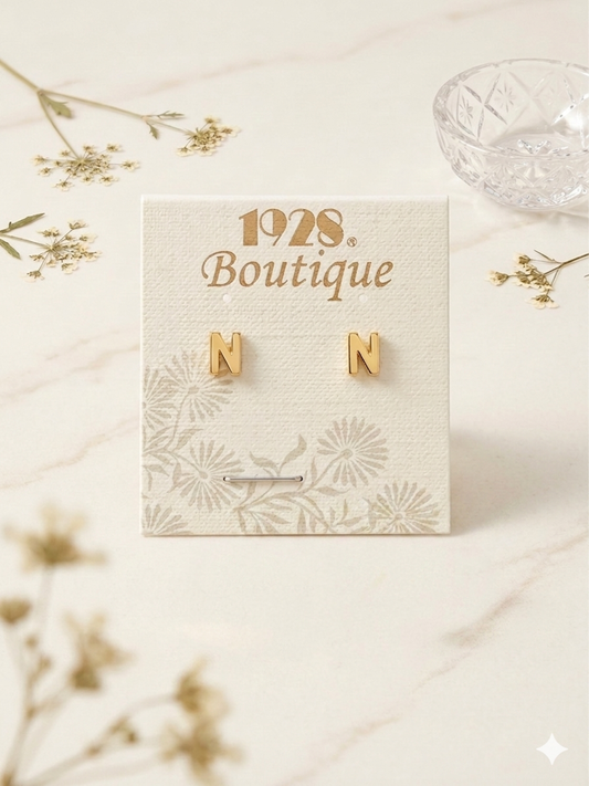 1928 Women's 14K Gold Dipped N Initial Button Stud Earrings | 1928 In Lebanon