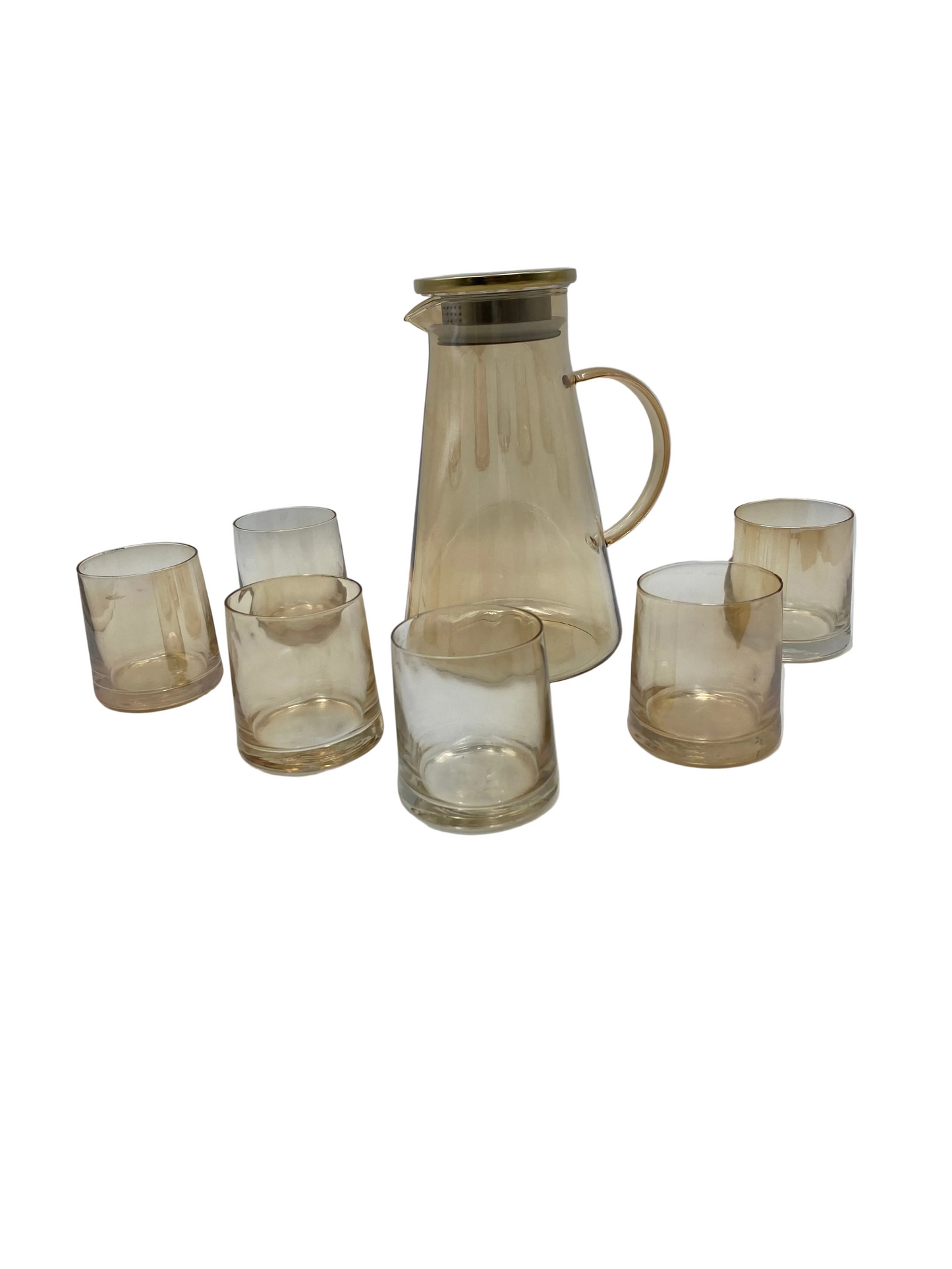 Phoenix, 7 Pcs Glass Amber Kettle With Cups Set