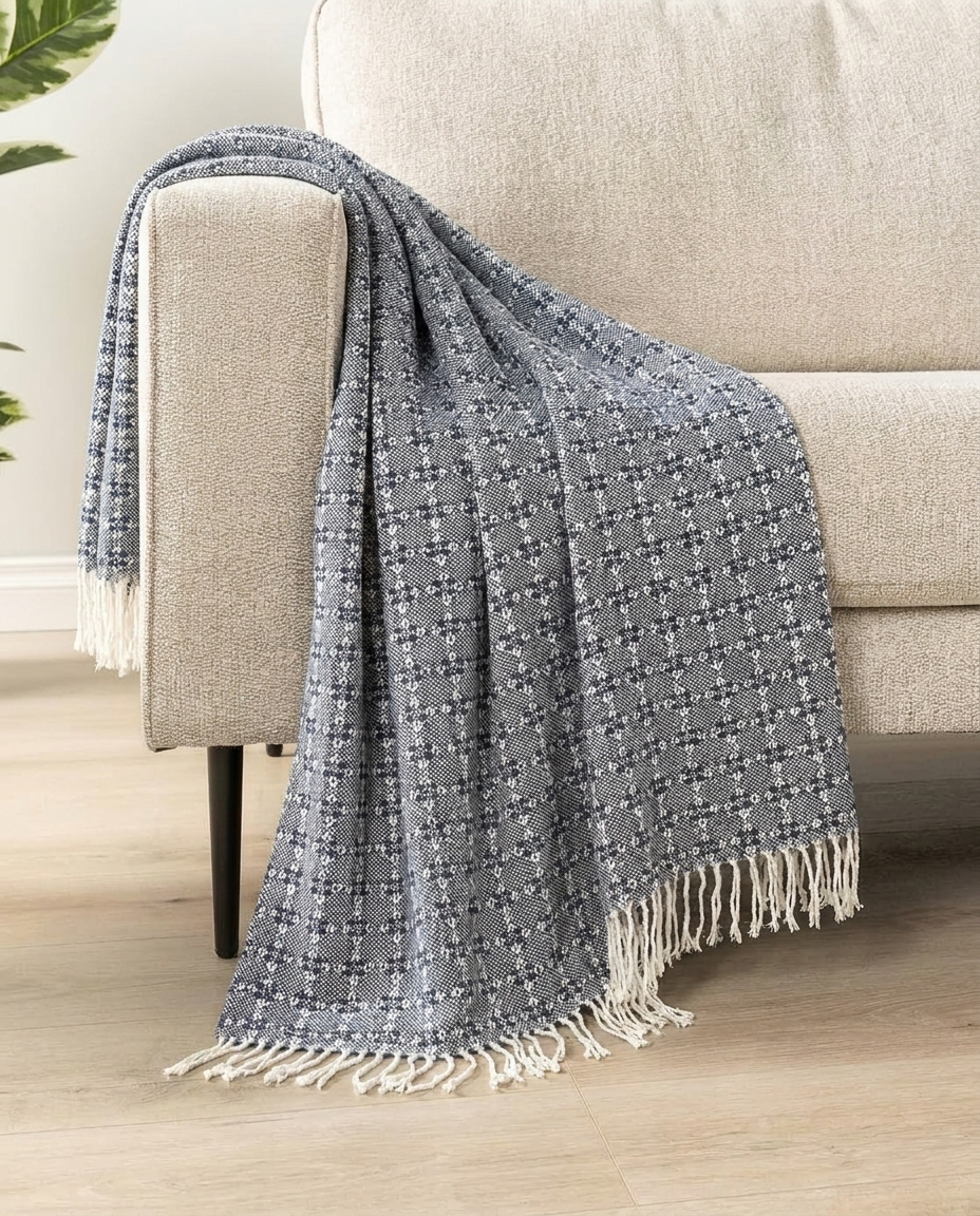 Charcoal Navy Trellis Throw Blanket