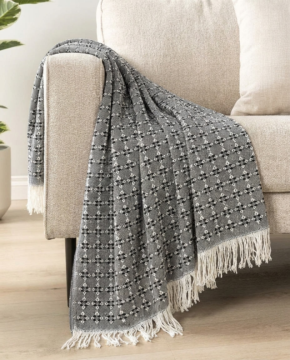 Graphite Trellis Throw Blanket