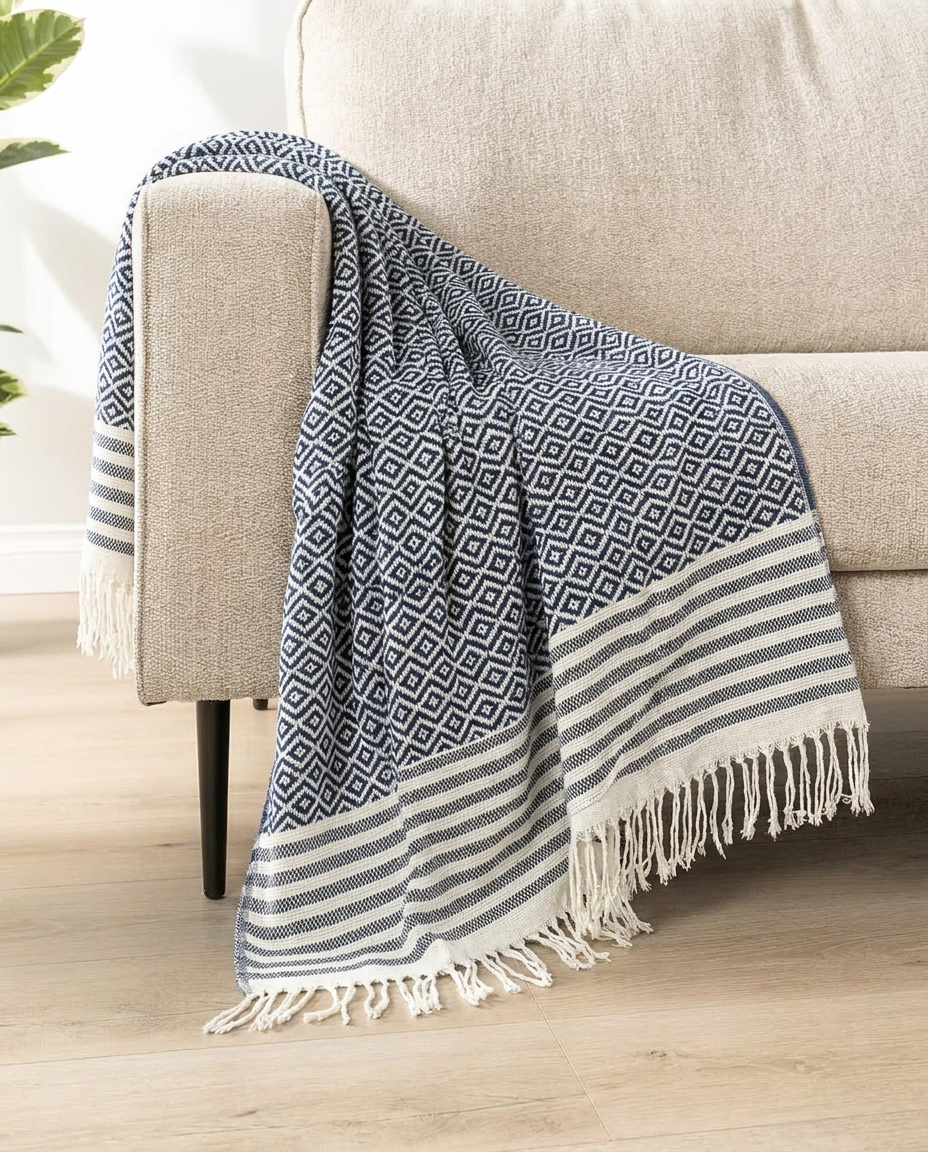 Navy Mosaic Throw Blanket