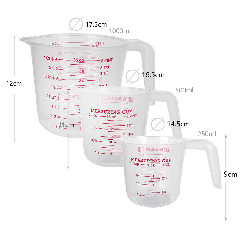 3 Pcs Stackable Plastic Measuring Jugs with Handle