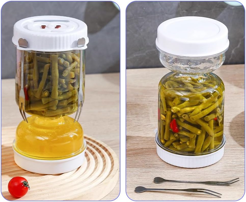 Gebe, Glass Pickle Jar With  Strainer Flip and Fork