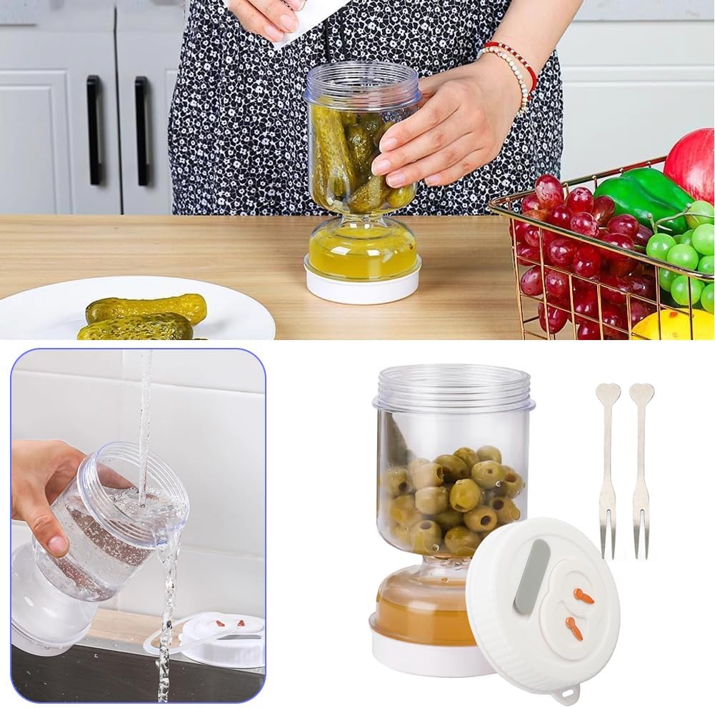 Gebe, Glass Pickle Jar With  Strainer Flip and Fork