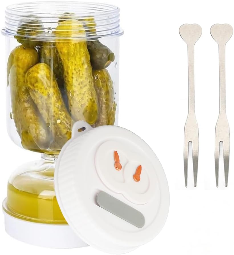 Gebe, Glass Pickle Jar With  Strainer Flip and Fork