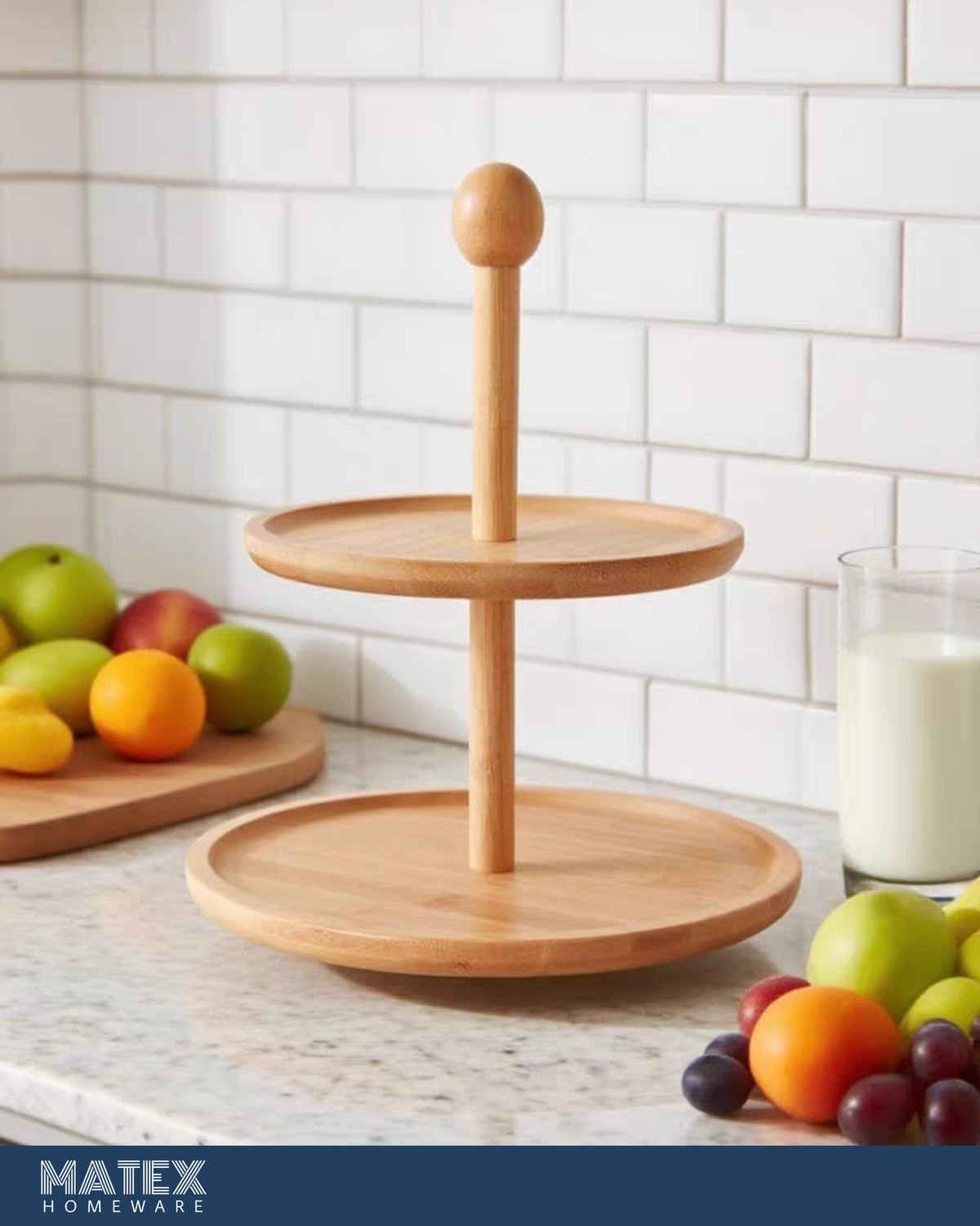 Round Table Display Bamboo 2 shelves