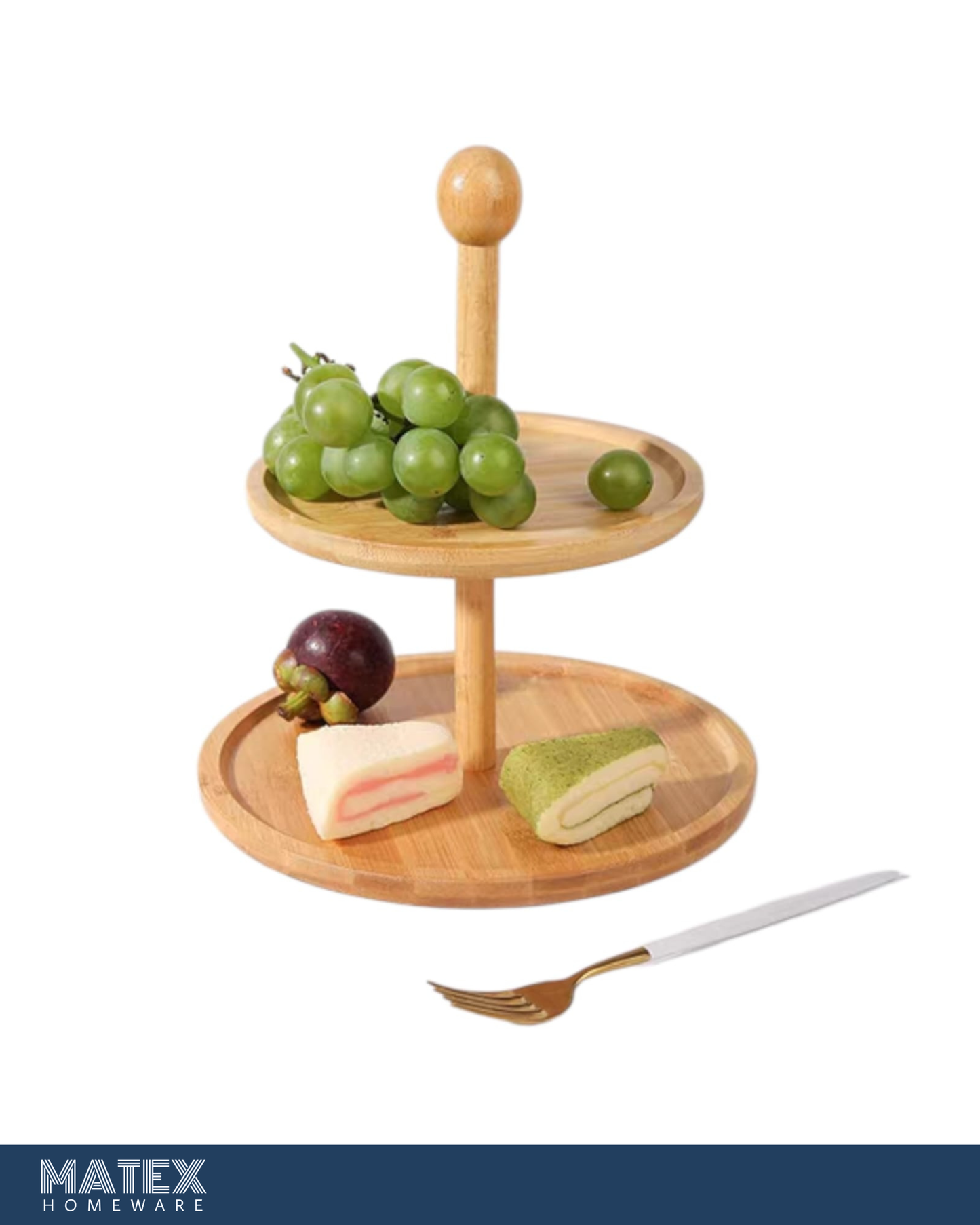 Round Table Display Bamboo 2 shelves