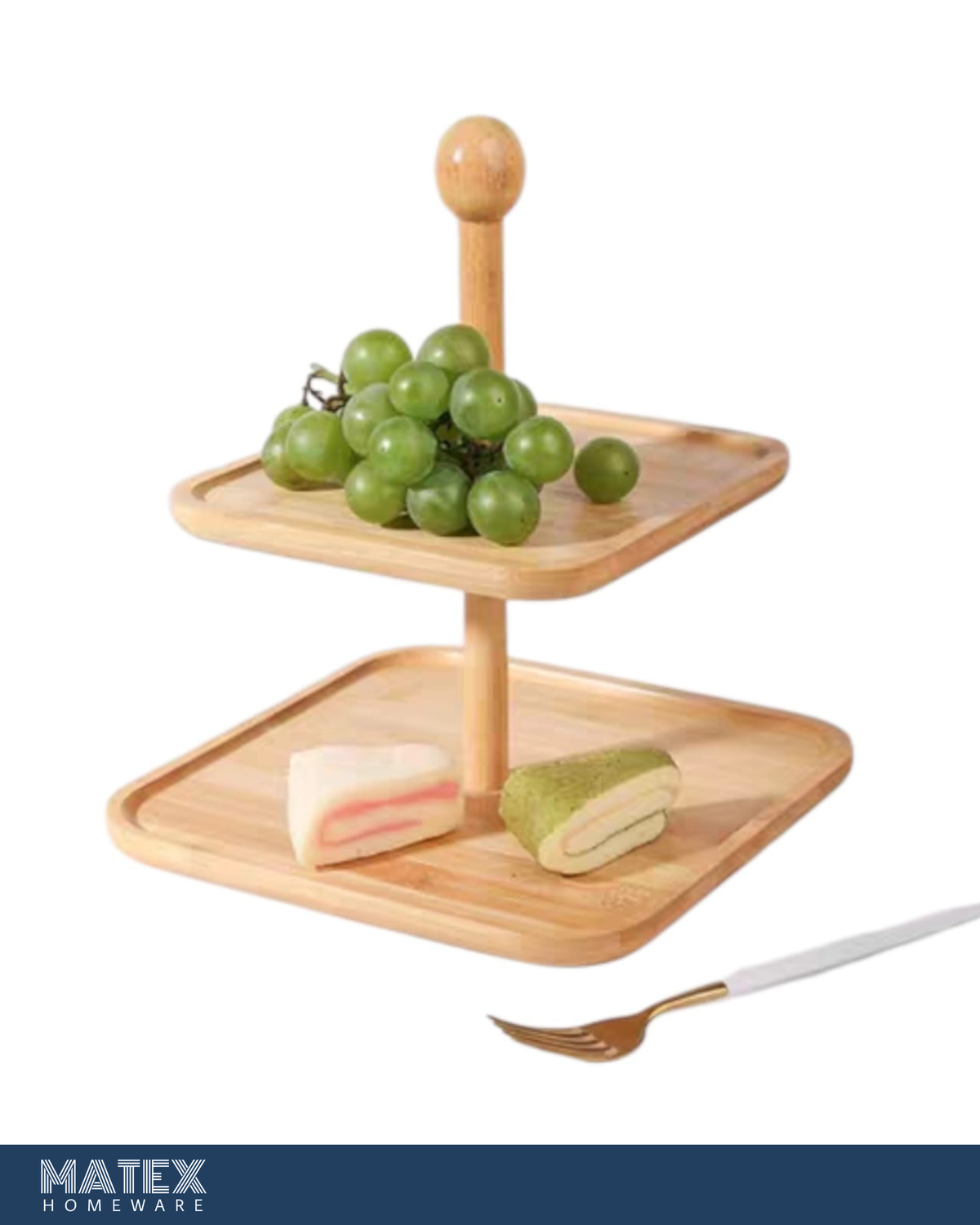 Square Table Display Bamboo 2 shelves