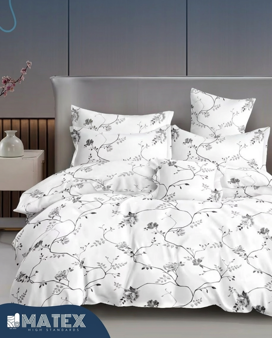 Single size WhiteGrey Autumn Ultra Full Bed set (3pcs)