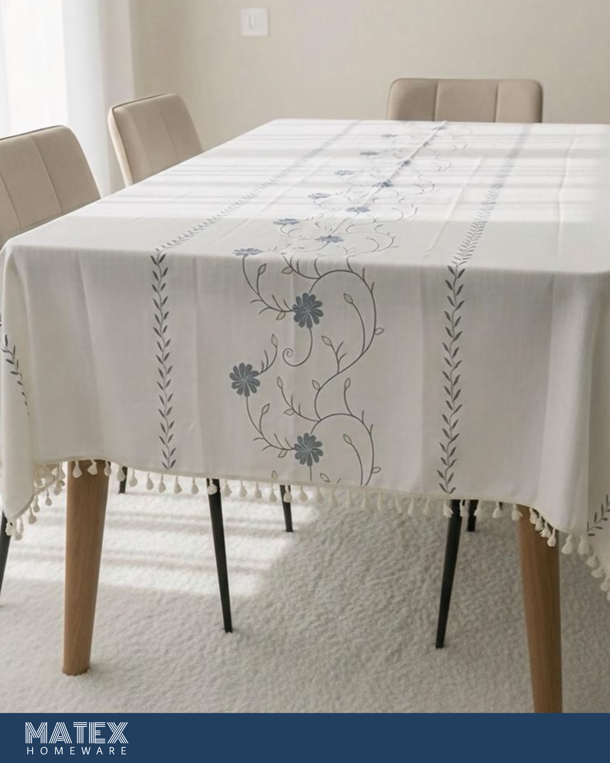 Garden Blue Premium Linen Table Cover - 140x220 cm
