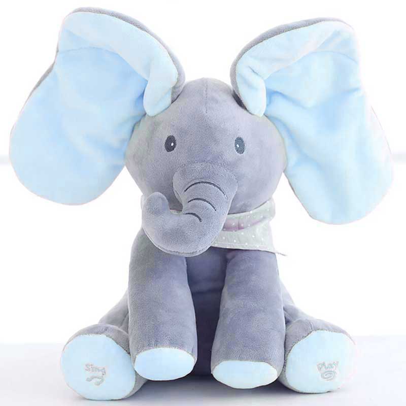 Cute Sing & Play 30cm Elephant Plush Toy Blue