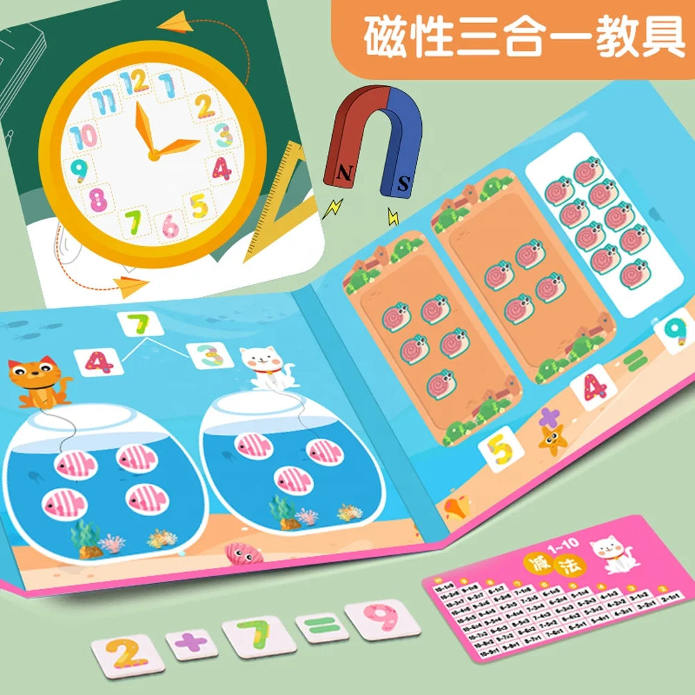 3 in 1 Kids Math Montessori Puzzle Toys Number Letters Cognitive Educational Book