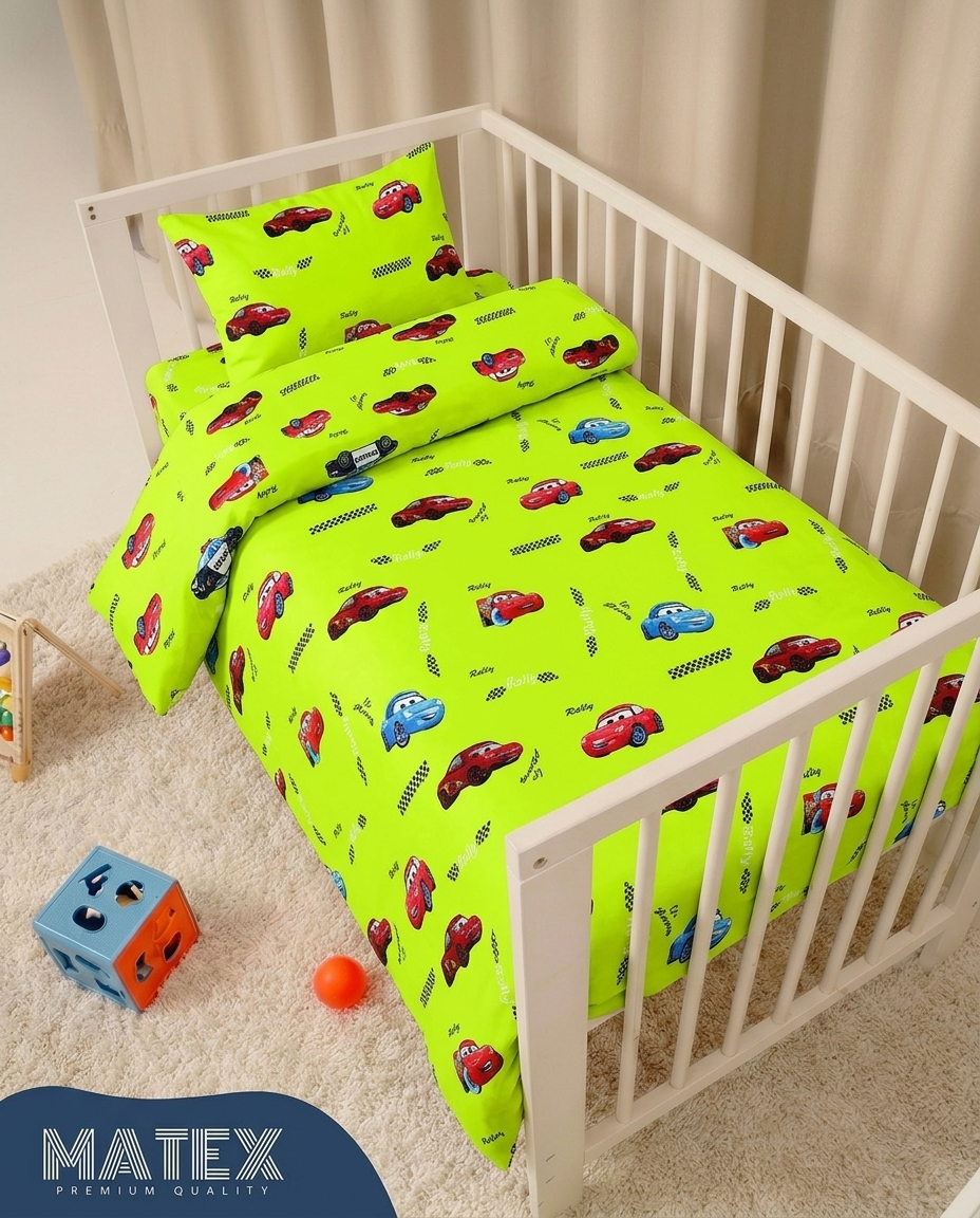 Lime Little Racer Baby Crib Set 100% Cotton