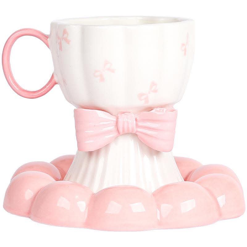2 Pcs Ceramic Bow Cup With Saucer Set