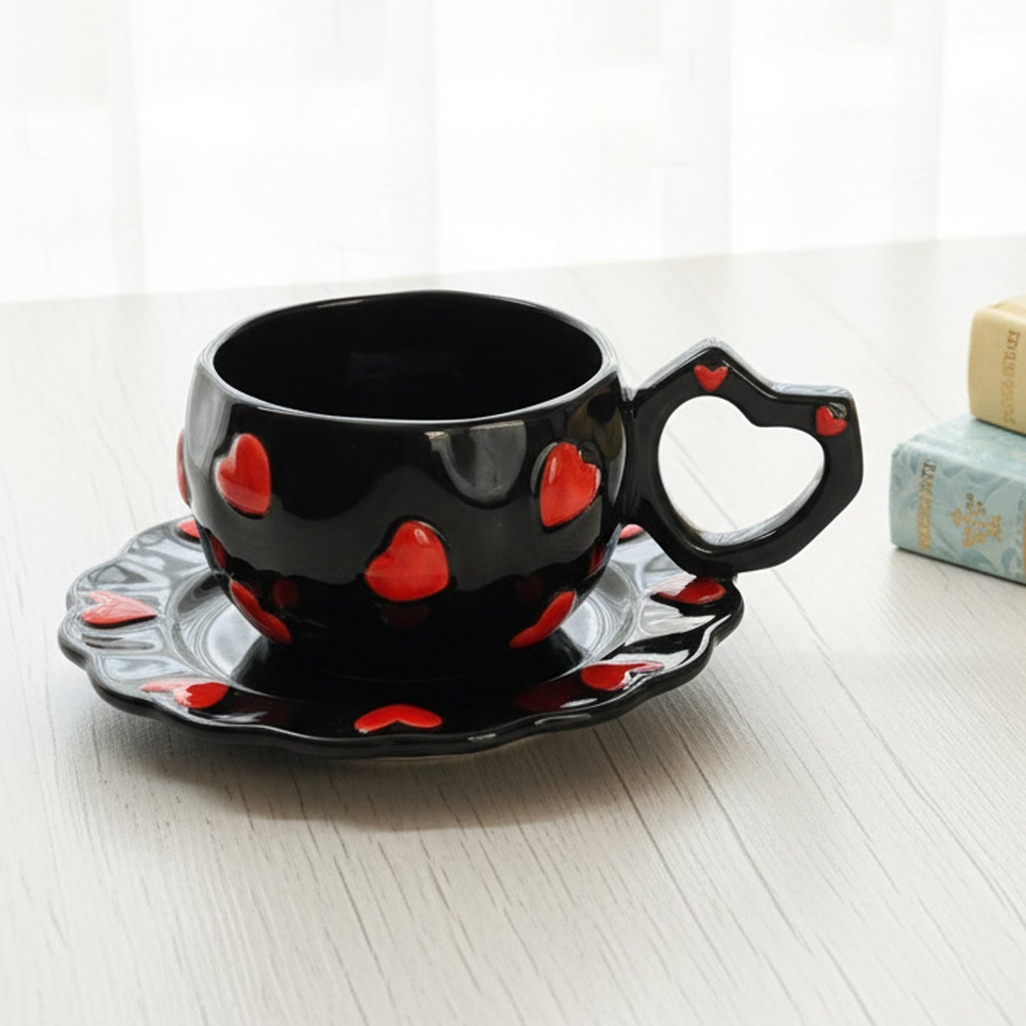 2 Pcs Ceramic Heart Cup With Saucer Set