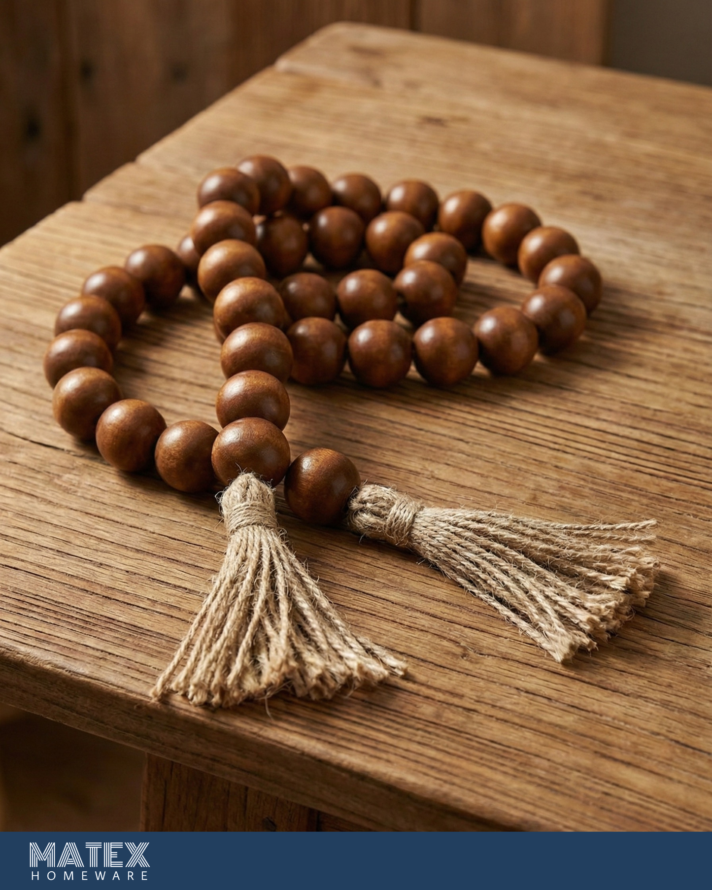 Oversized Oak Bead Decor with Tassels