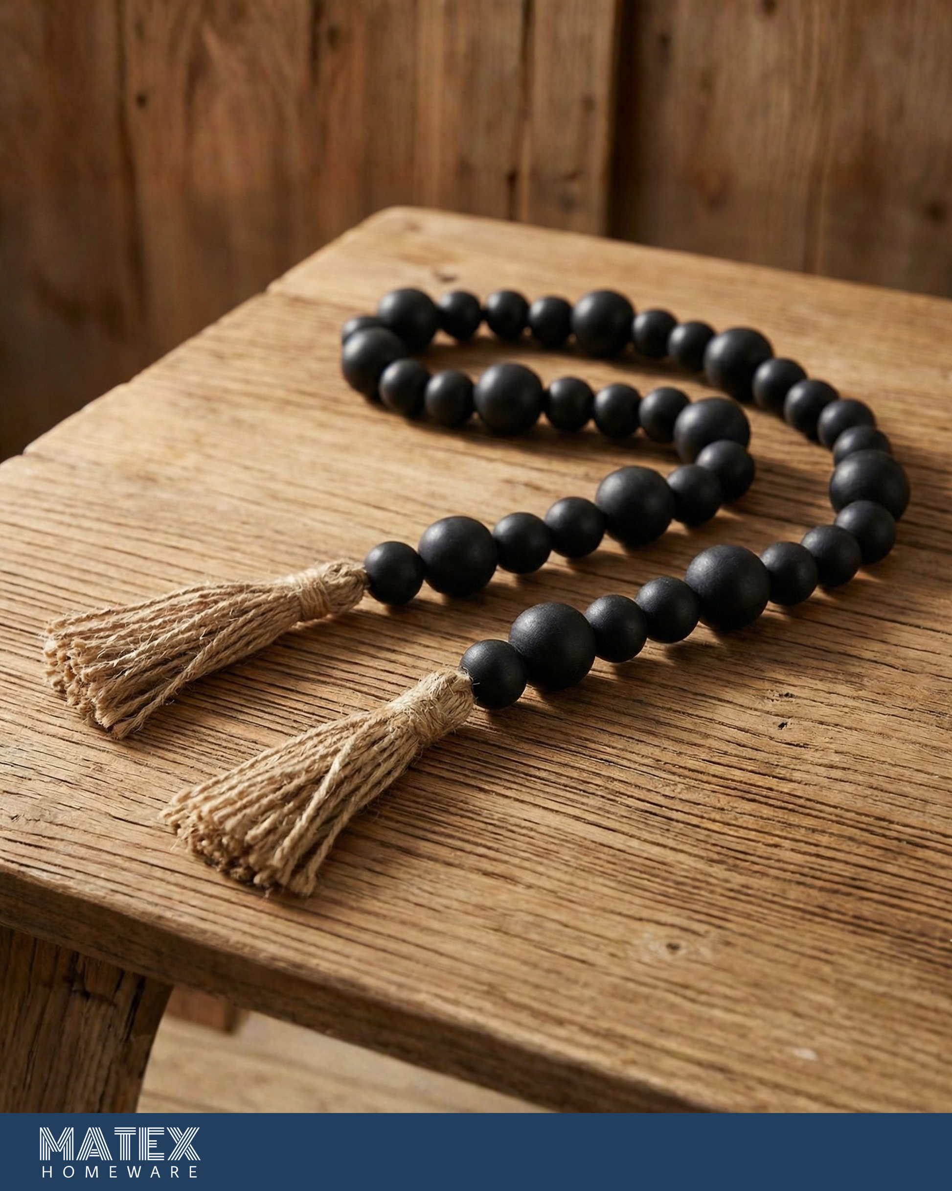 Black Wood Oak Bead Decor with Tassels