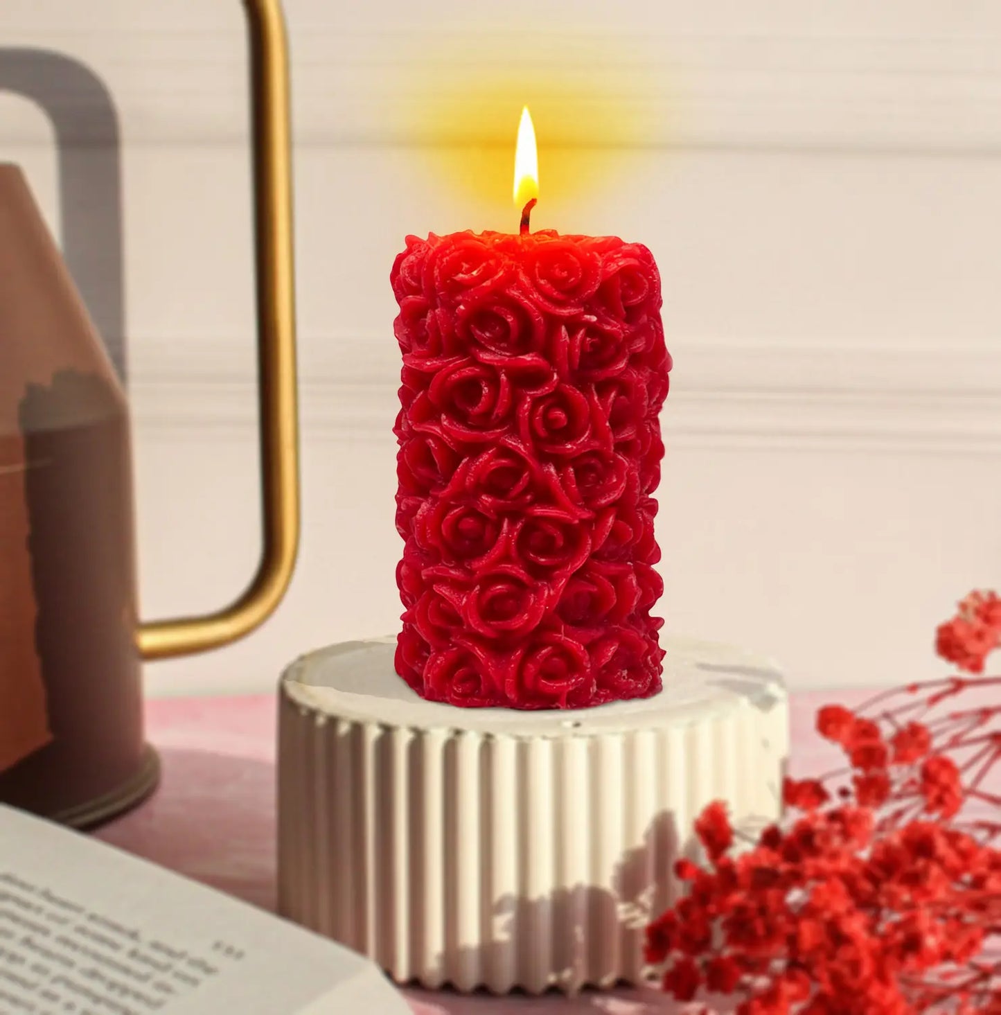 Red Paraffin Wax Scented Rose Pillar Candle