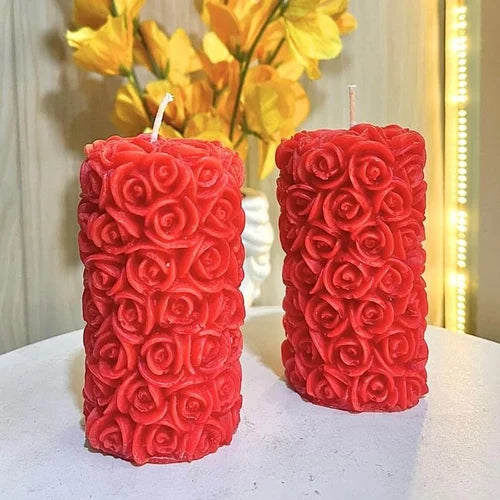 Red Paraffin Wax Scented Rose Pillar Candle