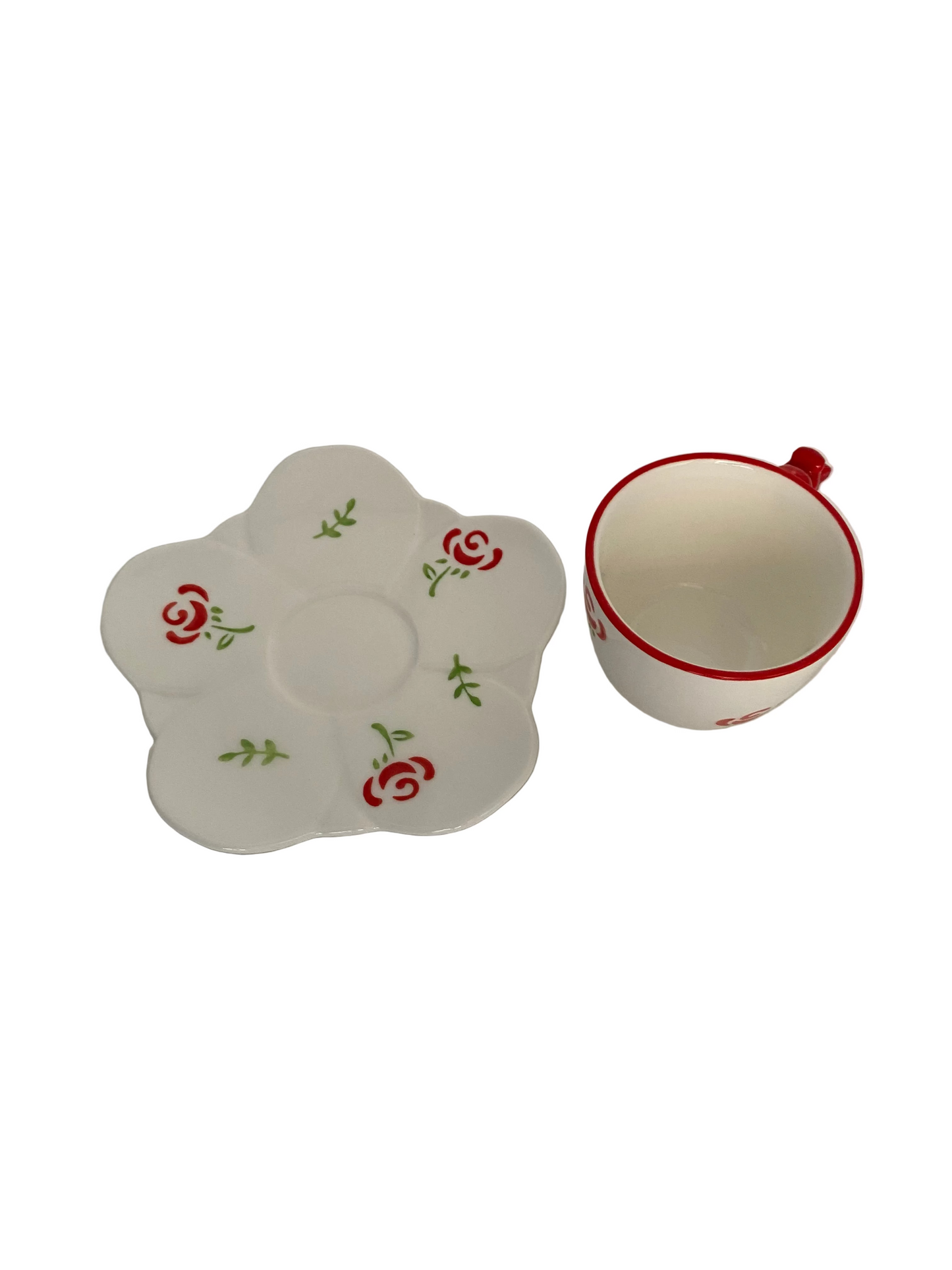 12 Pcs Red Flower Ceramic Coffee Cups With Saucers Set