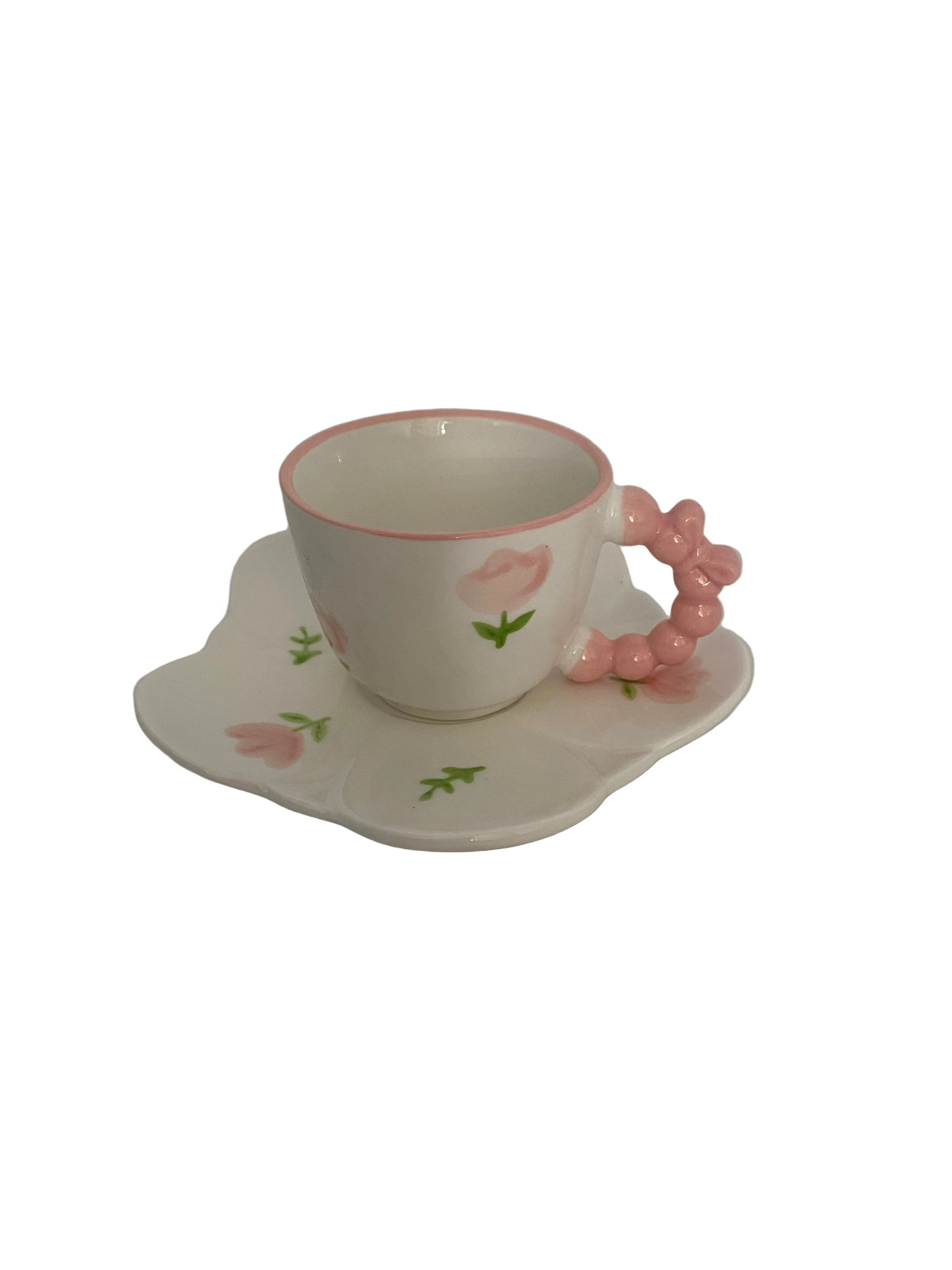 12 Pcs Pink Flower Coffee Cups With Saucers Set