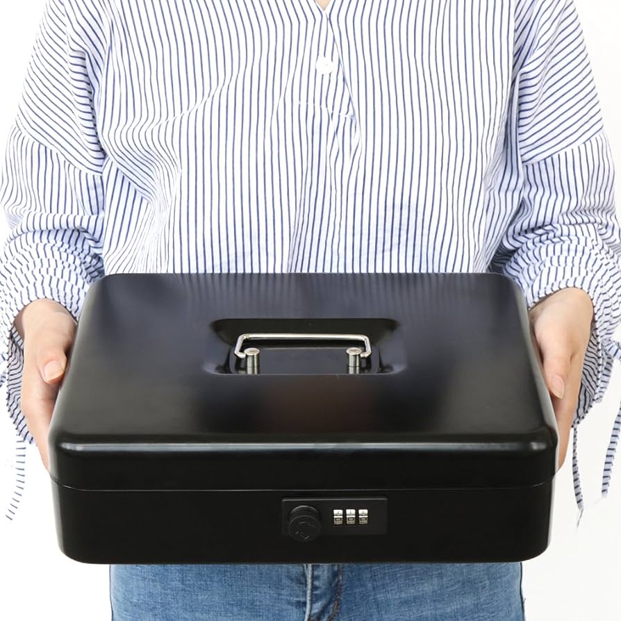 Large Metal Cash Safe Box with Money Tray - Medaid International