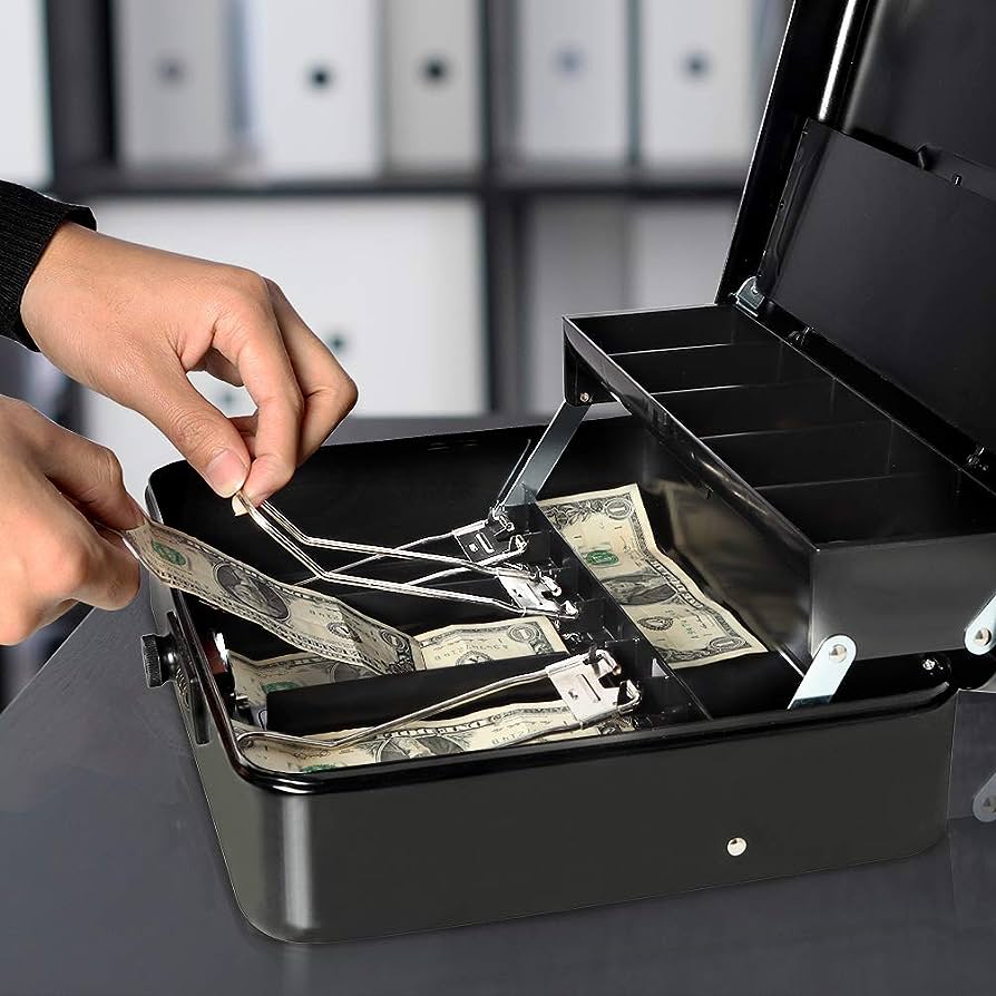 Large Metal Cash Safe Box with Money Tray - Medaid International